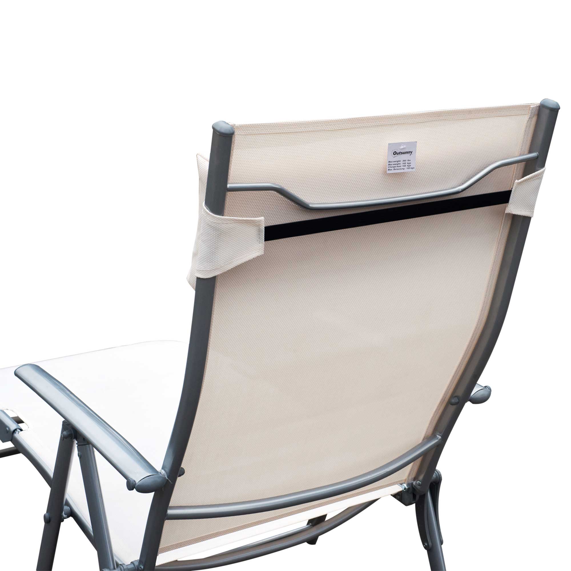 Outsunny Set de 2 Tumbonas Plegables de Jardín Exterior con Respaldo Ajustable Almohada y Reposabrazos Carga 165 kg para Piscina Terraza Camping 137x63,5x100,5 cm Beige
