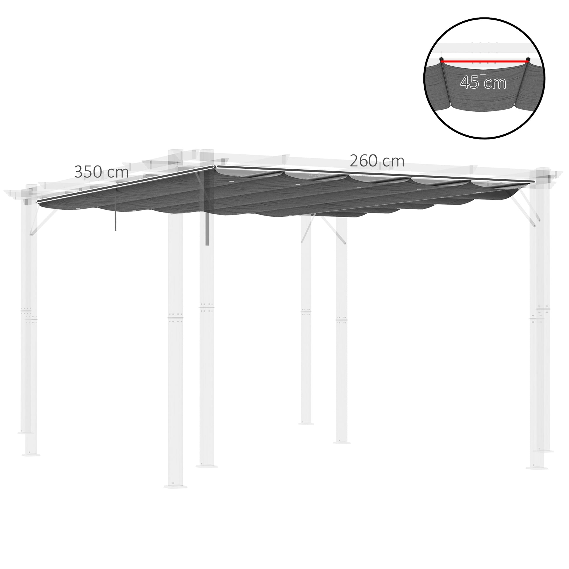 Outsunny Techo de Pérgola 3,5x2,6 m Techo de Repuesto Retráctil para Sombrilla Toldo de Tela para Cenador Jardín con 10 Orificios de Drenaje Gris Oscuro