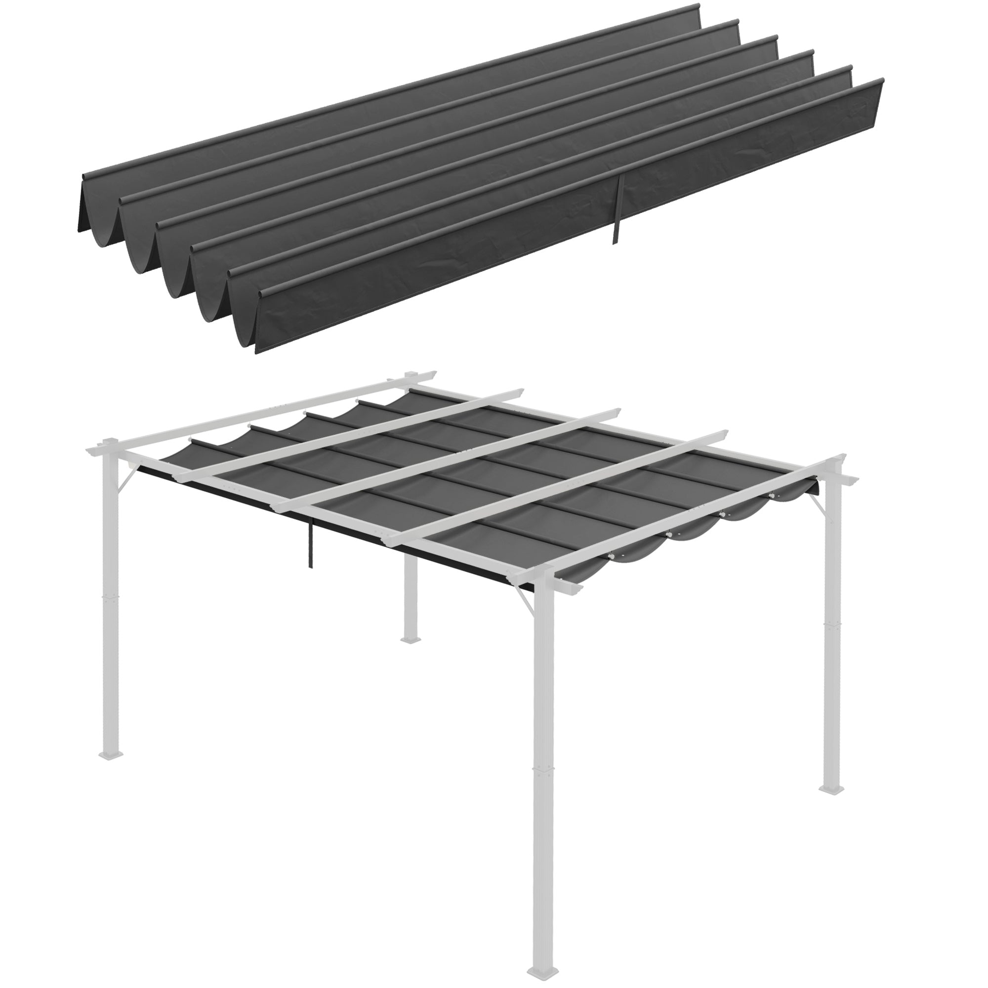 Outsunny Techo de Pérgola 3,5x2,6 m Techo de Repuesto Retráctil para Sombrilla Toldo de Tela para Cenador Jardín con 10 Orificios de Drenaje Gris Oscuro