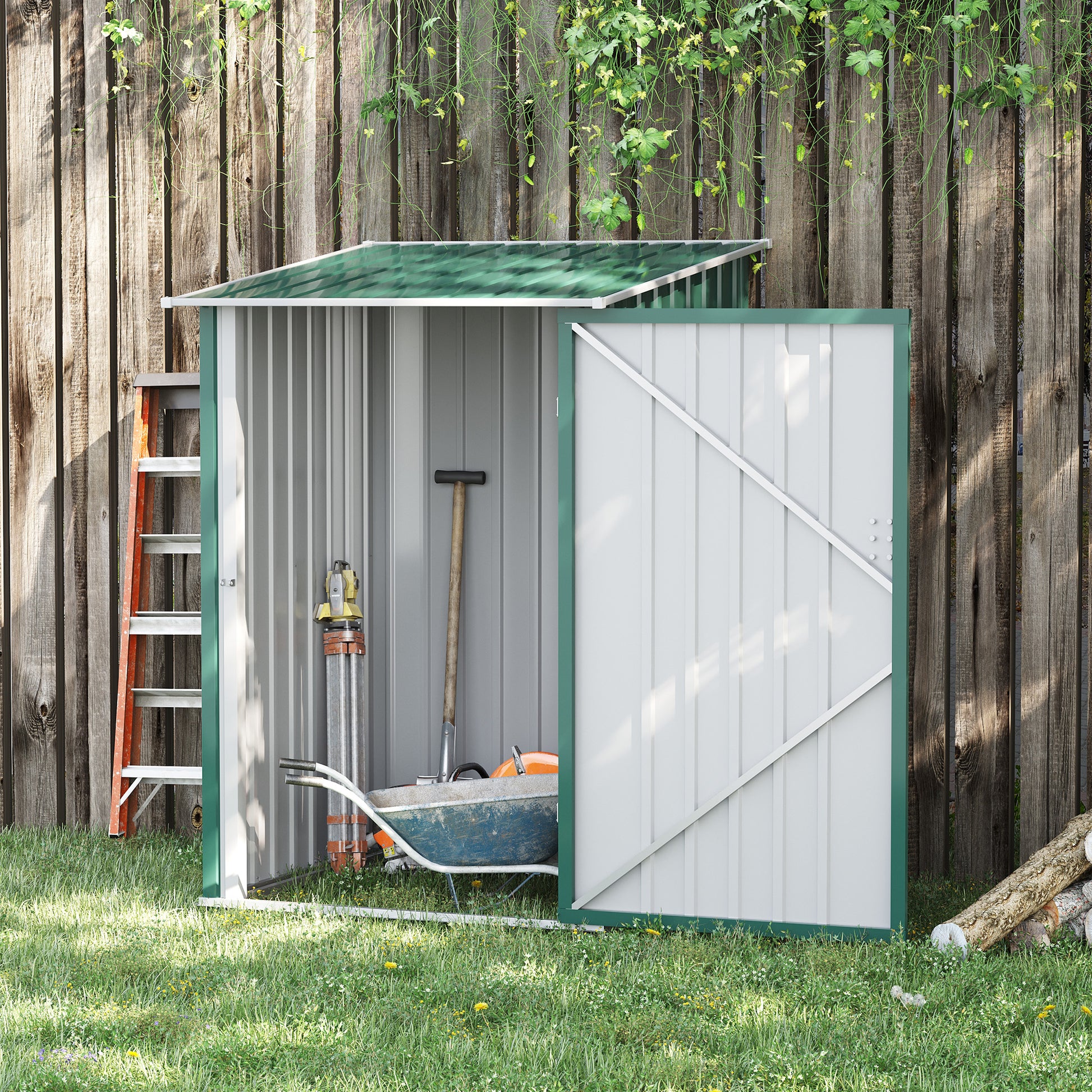Outsunny Cobertizo de Jardín de Exterior 0,92 m² 100x103x160 cm Caseta de Jardín Metálica con 1 Puerta y Cerradura para Almacenamiento de Herramientas en Patio Terraza Verde