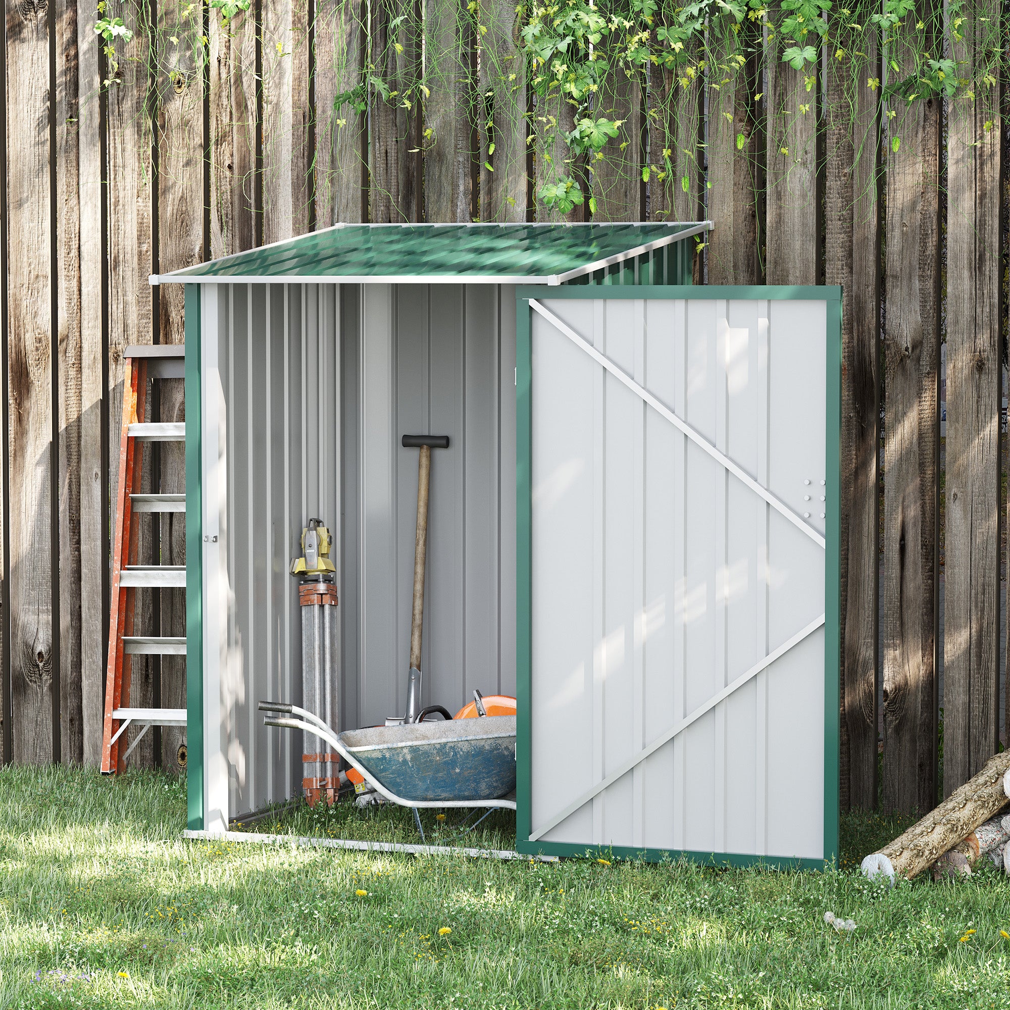 Outsunny Cobertizo de Jardín de Exterior 0,92 m² 100x103x160 cm Caseta de Jardín Metálica con 1 Puerta y Cerradura para Almacenamiento de Herramientas en Patio Terraza Verde