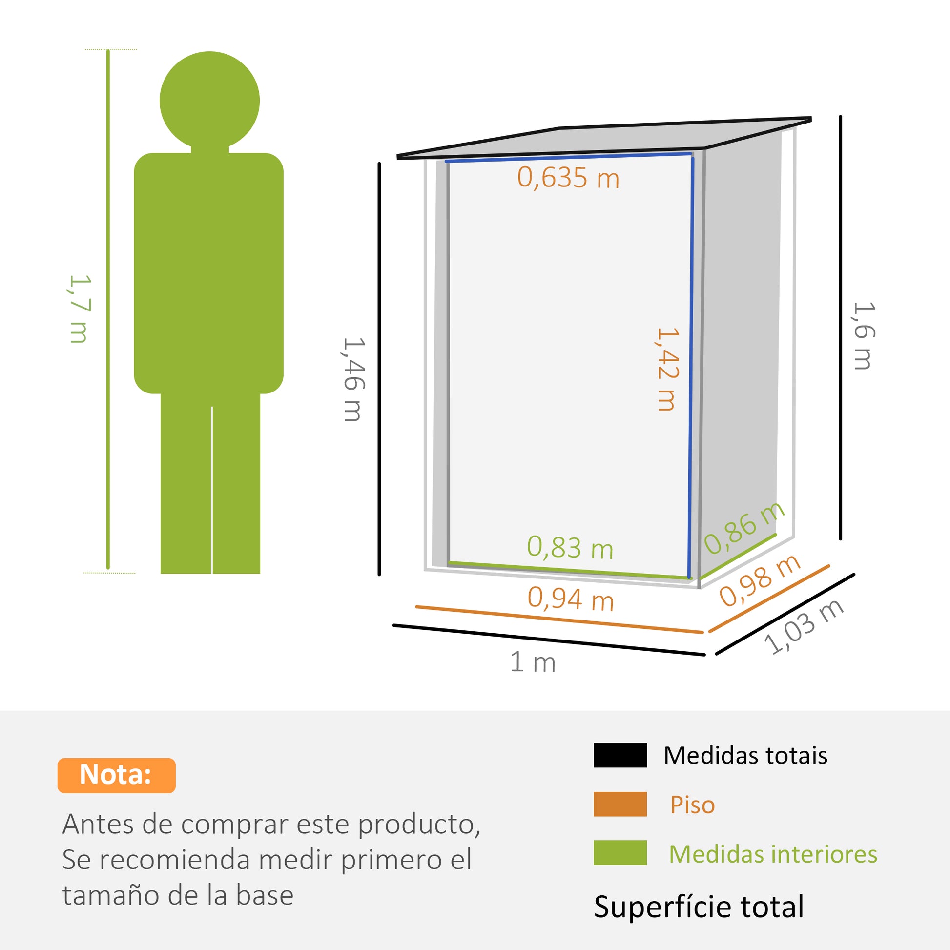 Outsunny Cobertizo de Jardín de Exterior 0,92 m² 100x103x160 cm Caseta de Jardín Metálica con 1 Puerta y Cerradura para Almacenamiento de Herramientas en Patio Terraza Verde