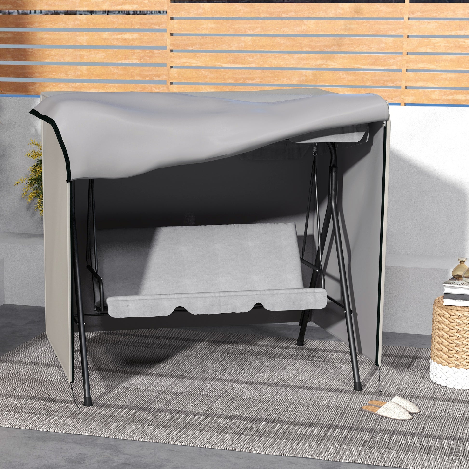 Outsunny Funda Balancín Jardín Funda Columpio Jardín Exterior Cubierta de Columpio de Tela Oxford 600D con 2 Cremalleras Impermeable 177x114x152 cm Gris