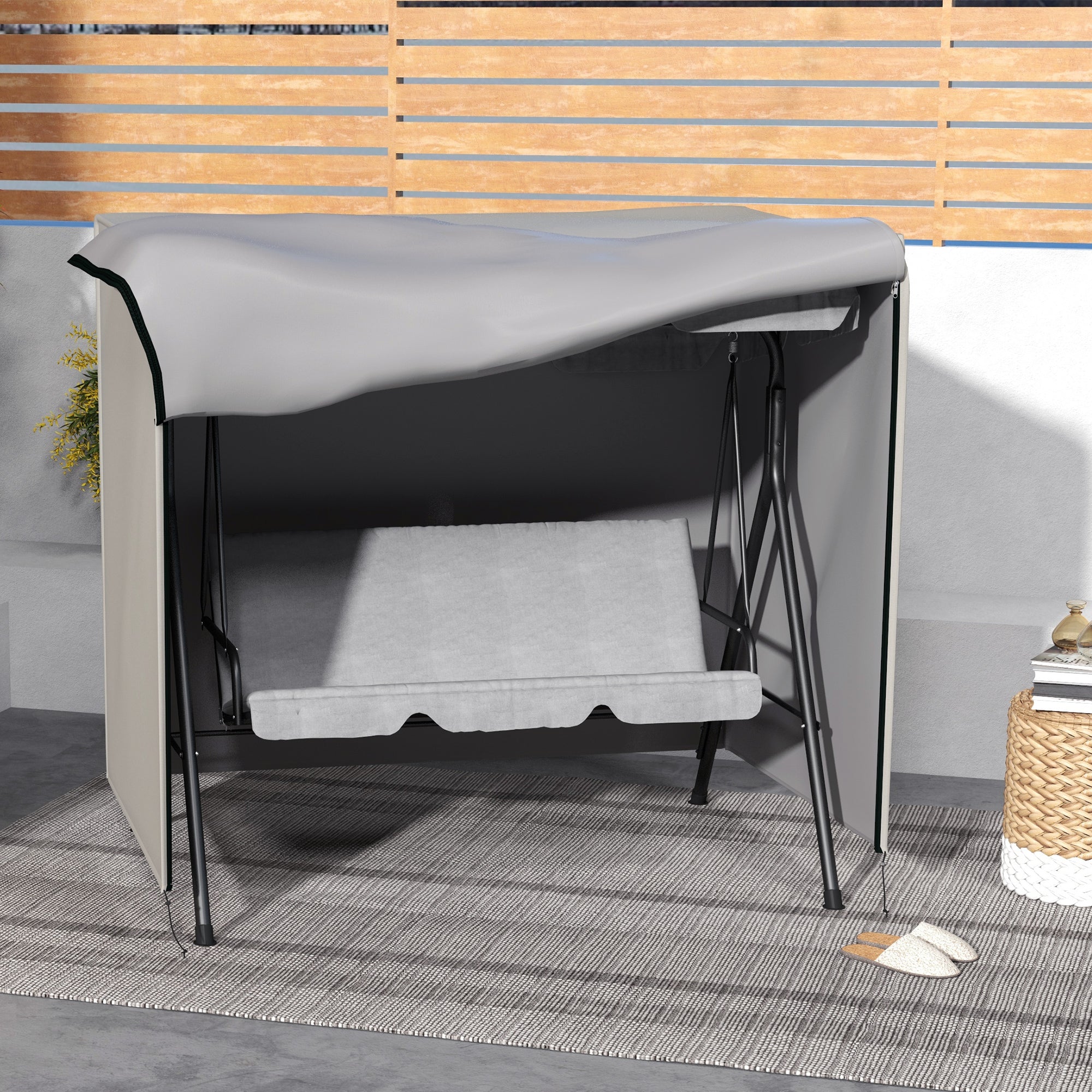 Outsunny Funda Balancín Jardín Funda Columpio Jardín Exterior Cubierta de Columpio de Tela Oxford 600D con 2 Cremalleras Impermeable 177x114x152 cm Gris