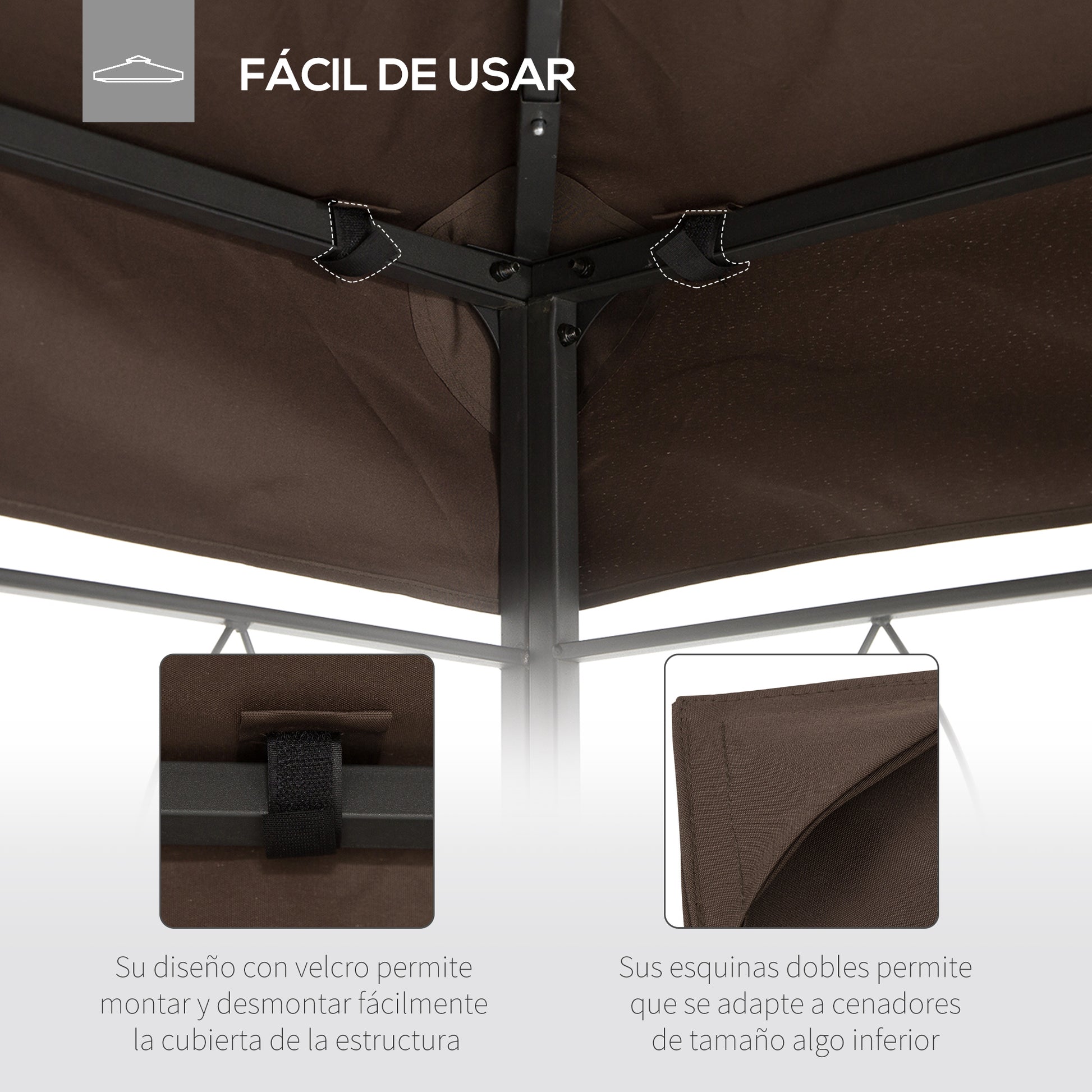 Outsunny Techo de Repuesto para Cenador 4x3 m Cubierta de Repuesto con Techo Doble 10 Orificios de Drenaje y Protección UV Toldo de Recambio para Pabellón Gazebo Marrón