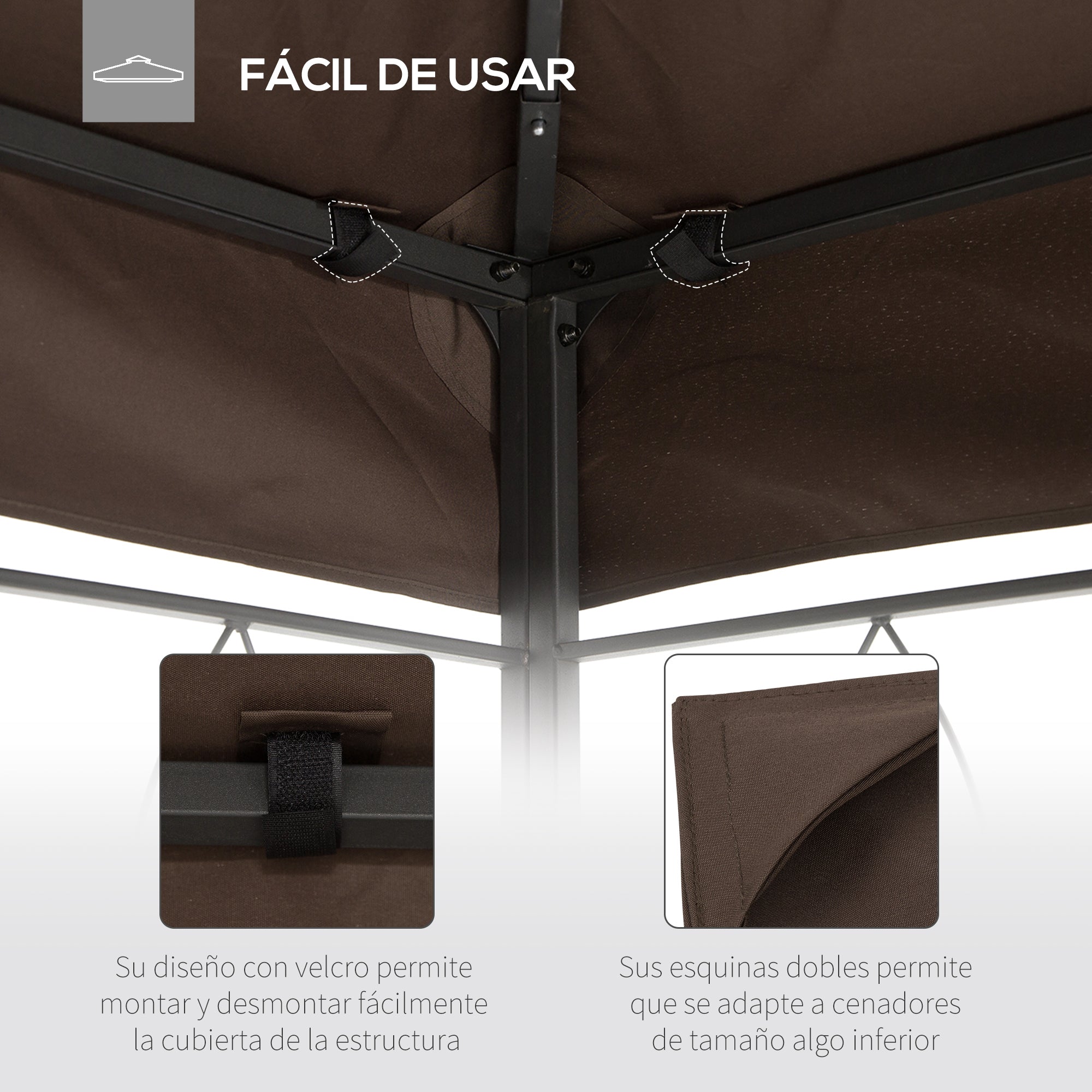 Outsunny Techo de Repuesto para Cenador 4x3 m Cubierta de Repuesto con Techo Doble 10 Orificios de Drenaje y Protección UV Toldo de Recambio para Pabellón Gazebo Marrón