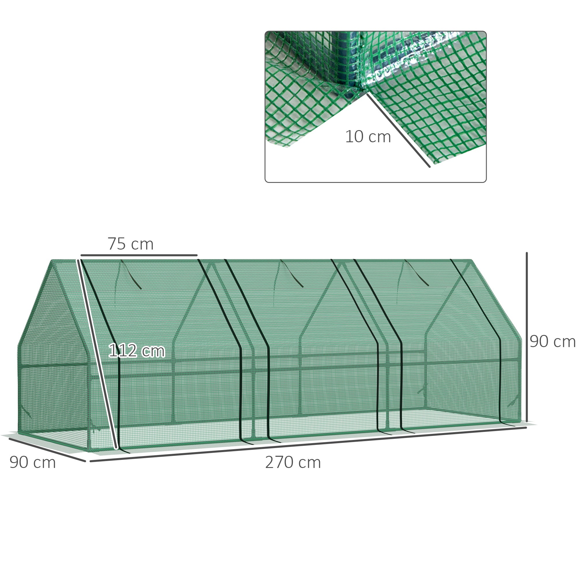 Outsunny Invernadero de Exterior Invernadero de Jardín 270x90x90 cm Tipo Caseta con 3 Ventanas Marco de Acero y Cubierta de PE 140g/㎡ para Cultivo Plantas Flores Tomates Verde