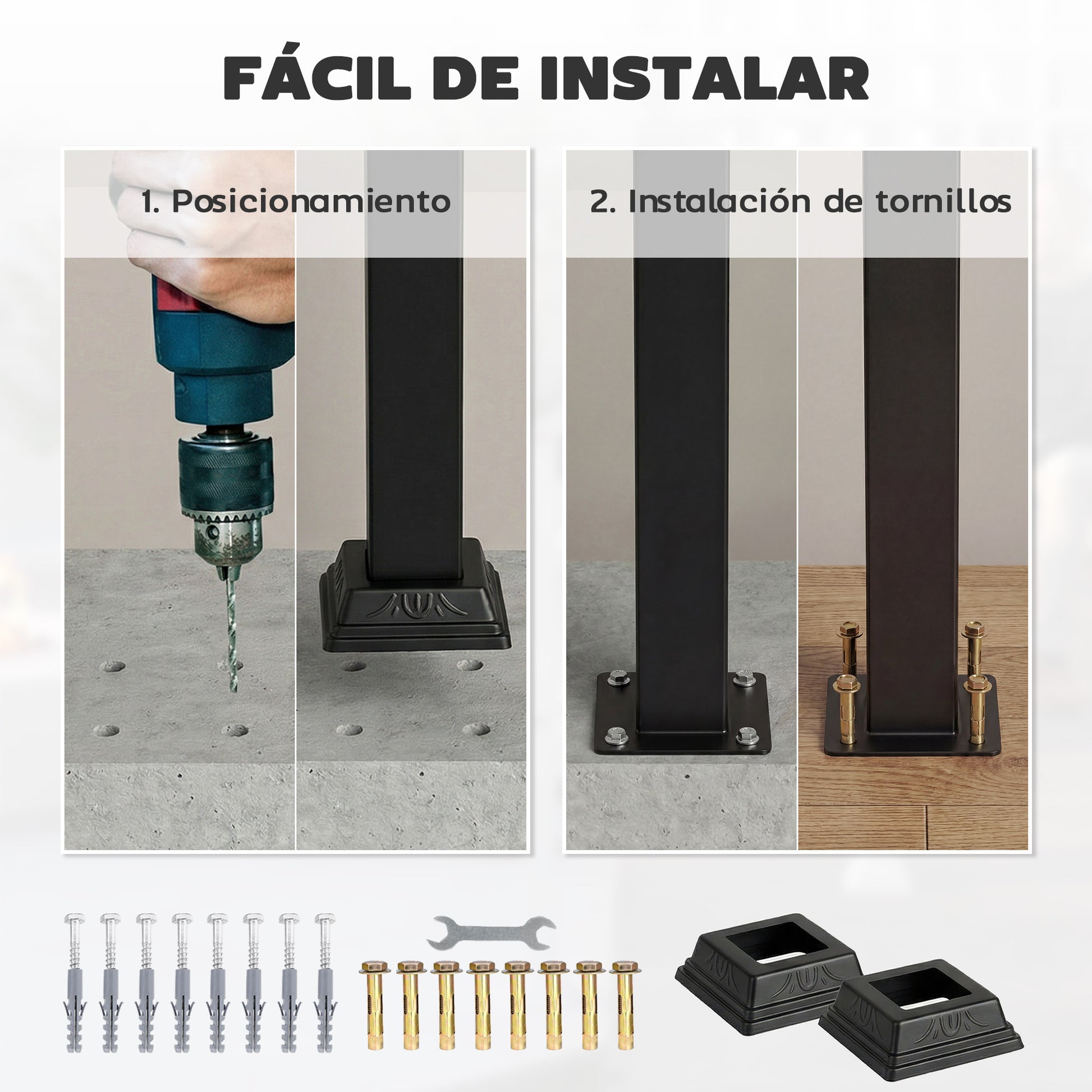 Outsunny Barandilla de Escalera, 131 cm, Pasamanos para Escalera con Kit de Instalación, Ángulo Ajustable para 1-4 Escalones, para Porches, Madera y Concreto, para Exterior, Terraza, Patio, Negro