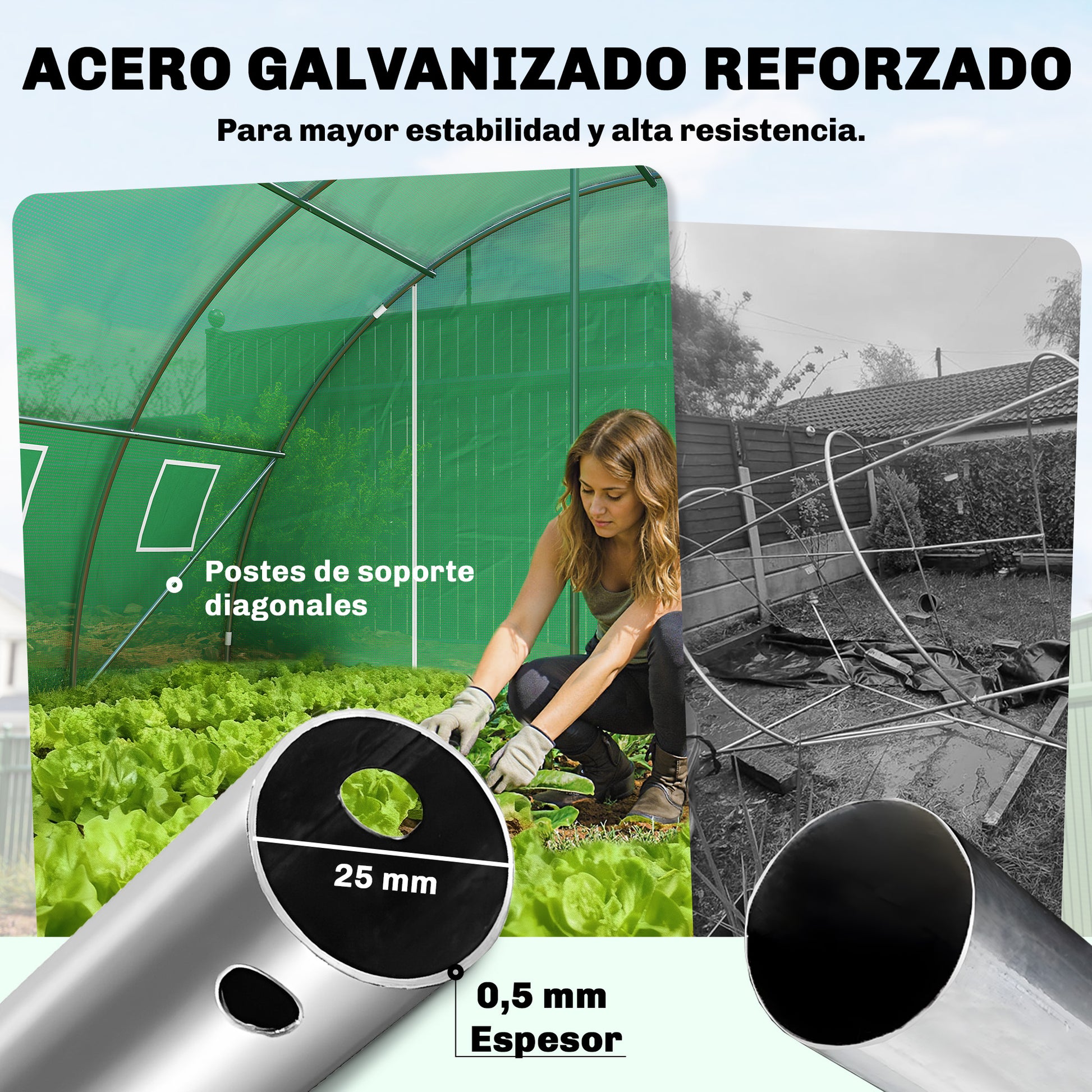 Outsunny Invernadero de Exterior 6x4x2 m, Invernadero de Túnel con 2 Varillas de Soporte, Puertas Enrollables, Ventanas de Malla, Cubierta PE y Marco de Acero Galvanizado, Anti-UV, Impermeable, Verde