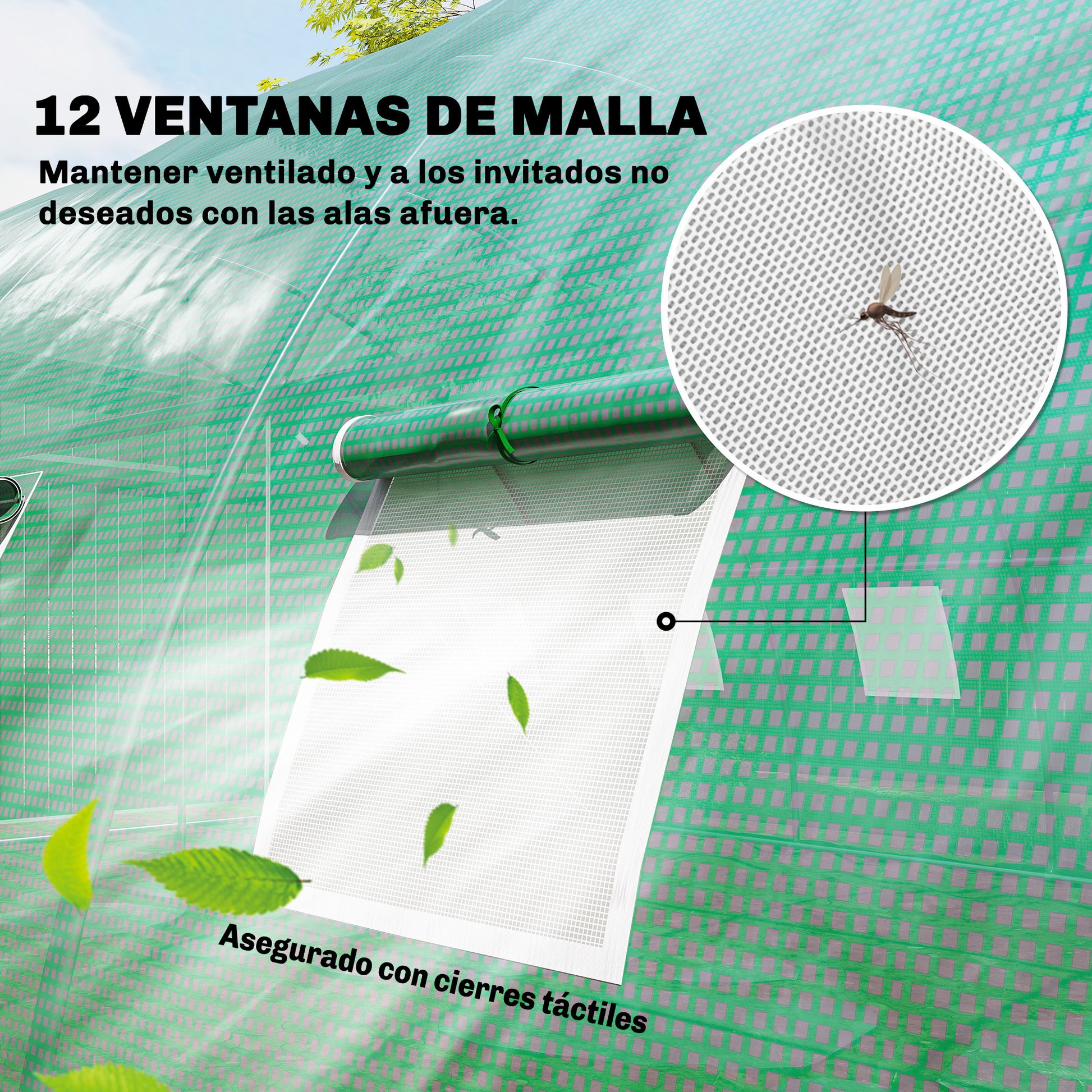 Outsunny Invernadero de Exterior 6x4x2 m, Invernadero de Túnel con 2 Varillas de Soporte, Puertas Enrollables, Ventanas de Malla, Cubierta PE y Marco de Acero Galvanizado, Anti-UV, Impermeable, Verde