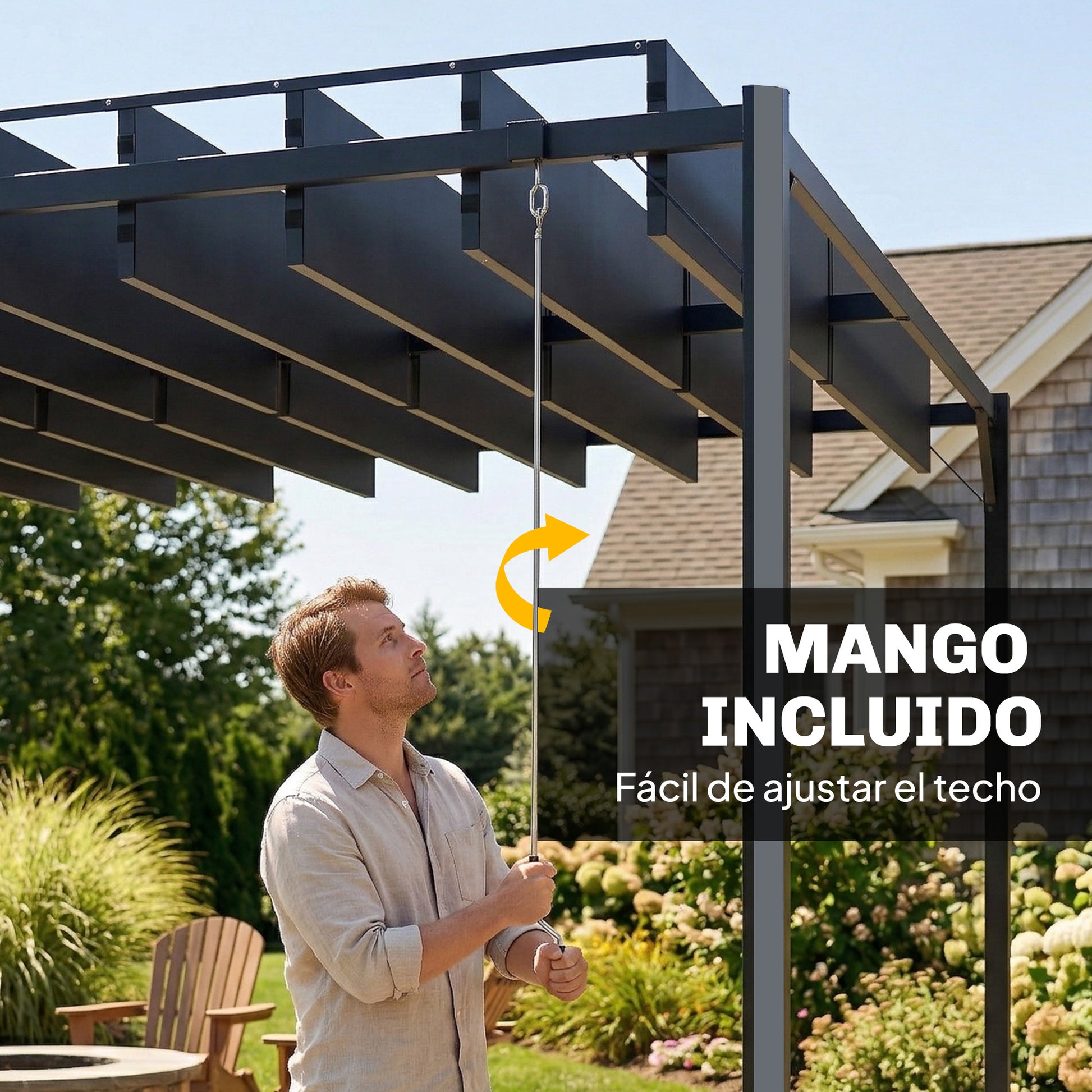 Outsunny Pérgola de Jardín 3x4 m, Cenador de Jardín con Techo de Lamas Orientables, Estructura de Metal, Protección UPF50+, Pabellón para Exterior, Patio, Terraza, Gris Oscuro