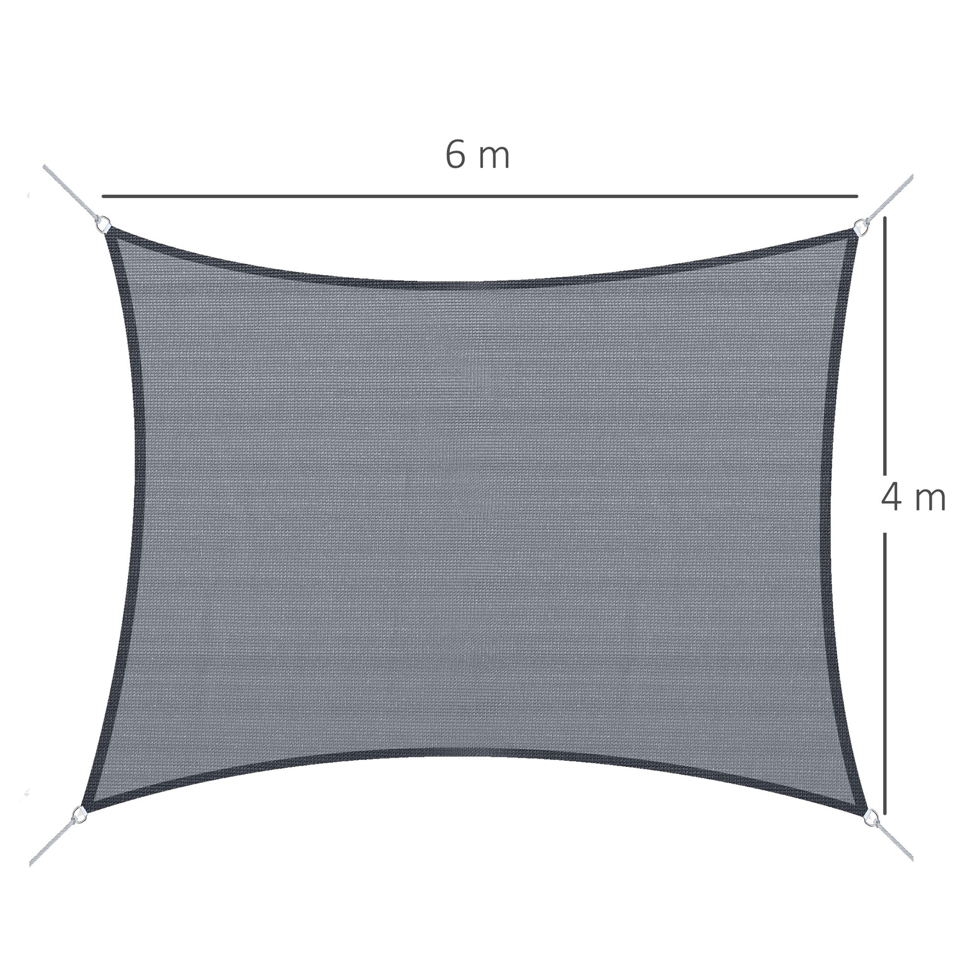 Outsunny Toldo Vela de Sombra Rectangular 4x6 m Toldo de Terraza de HDPE con Anillo de Acero Inoxidable y Cuerdas para Jardín Patio Gris