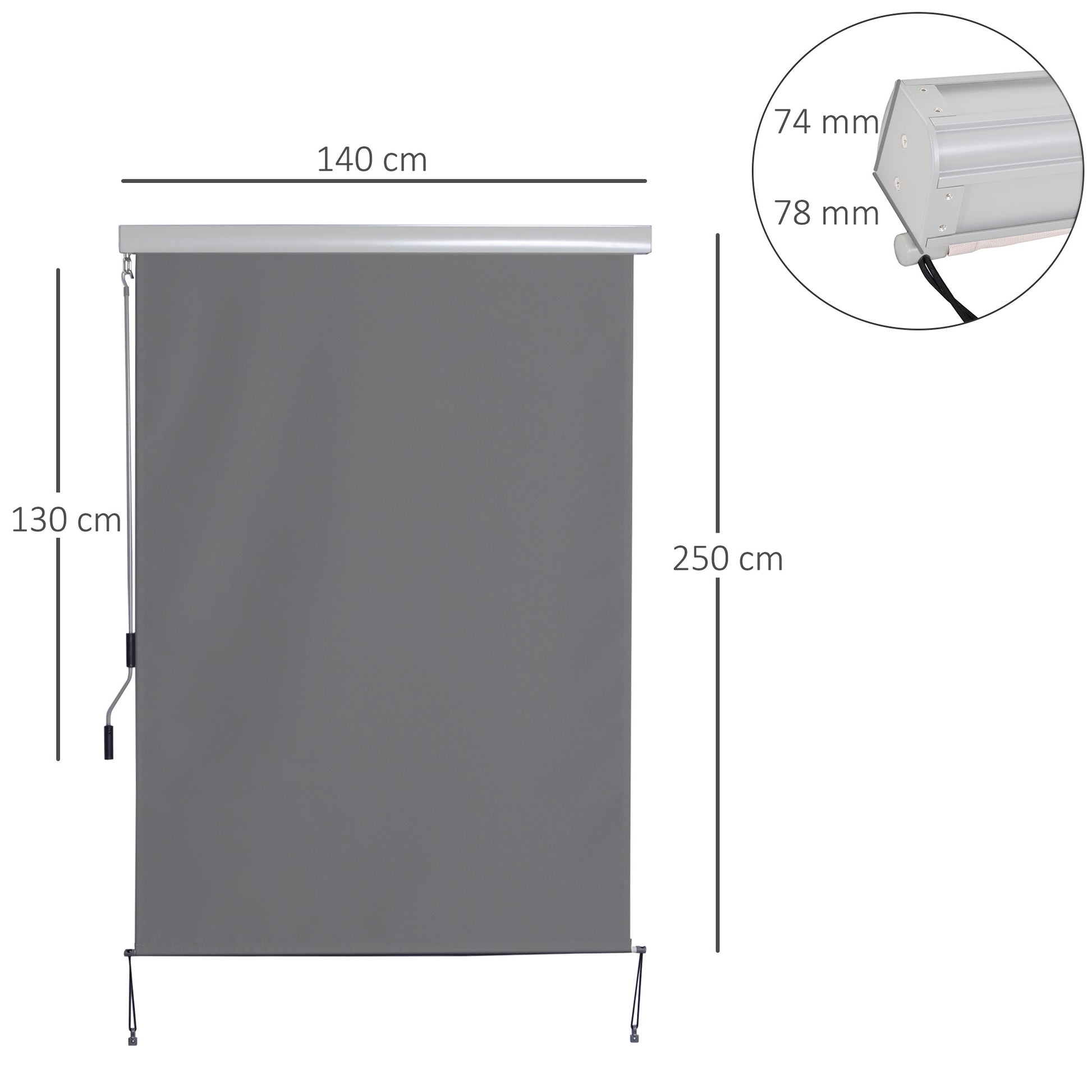 Outsunny Toldo Vertical Enrollable con Manivela Protección UV para Interior y Exterior Balcón Porche Terraza 140x250 cm Gris