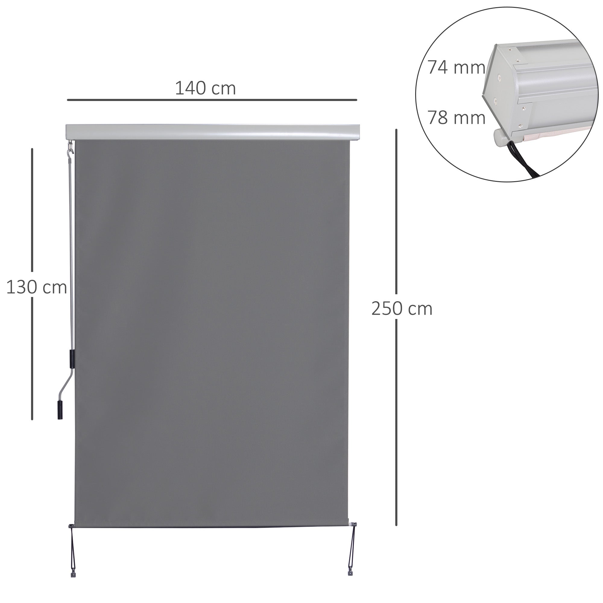 Outsunny Toldo Vertical Enrollable con Manivela Protección UV para Interior y Exterior Balcón Porche Terraza 140x250 cm Gris