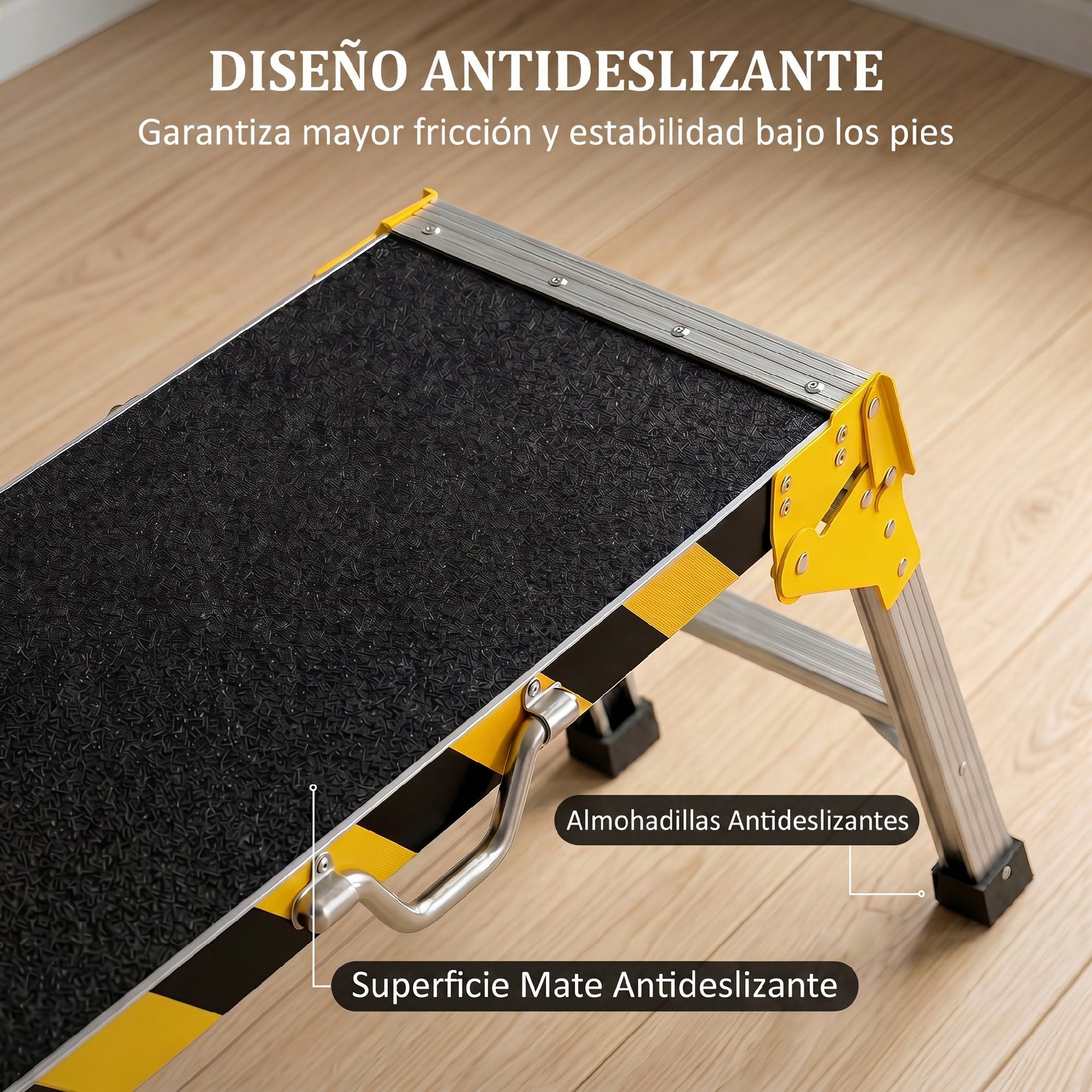 HOMCOM Banco de Trabajo Plegable de Aluminio, Mesa de Taller con Asa, Antideslizante, Tiras Reflectantes, Carga 150 kg, 110x32x50 cm, Negro