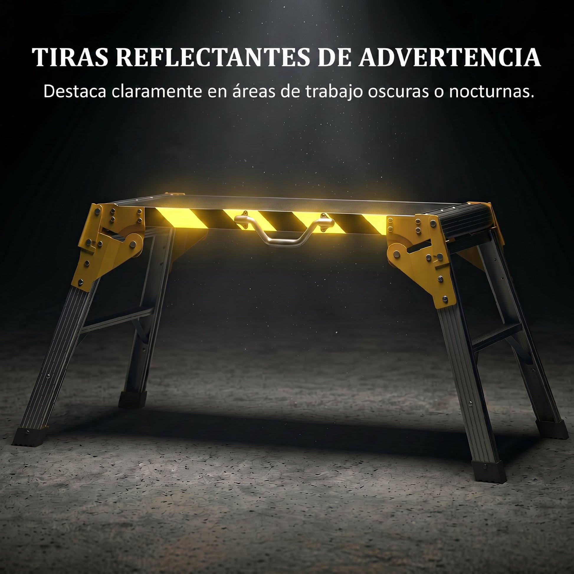 HOMCOM Banco de Trabajo Plegable de Aluminio, Mesa de Taller con Asa, Antideslizante, Tiras Reflectantes, Carga 150 kg, 110x32x50 cm, Negro