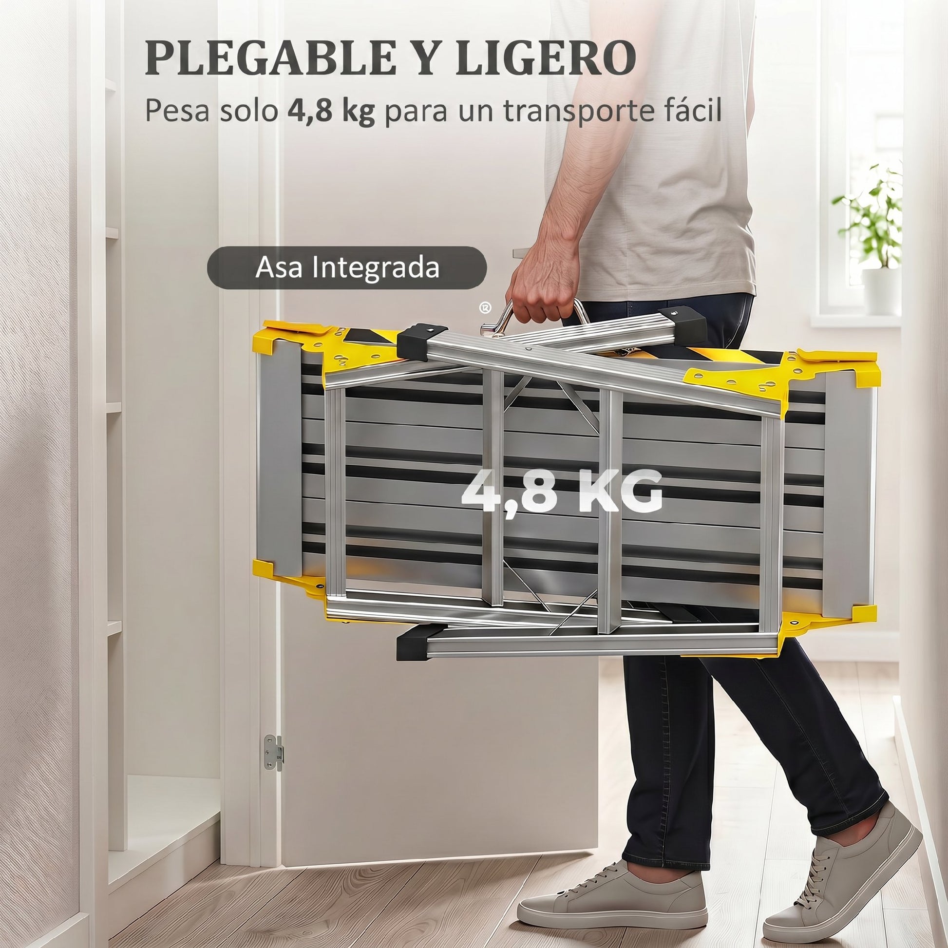 HOMCOM Banco de Trabajo Plegable de Aluminio, Mesa de Taller con Asa, Antideslizante, Tiras Reflectantes, Carga 150 kg, 110x32x50 cm, Negro