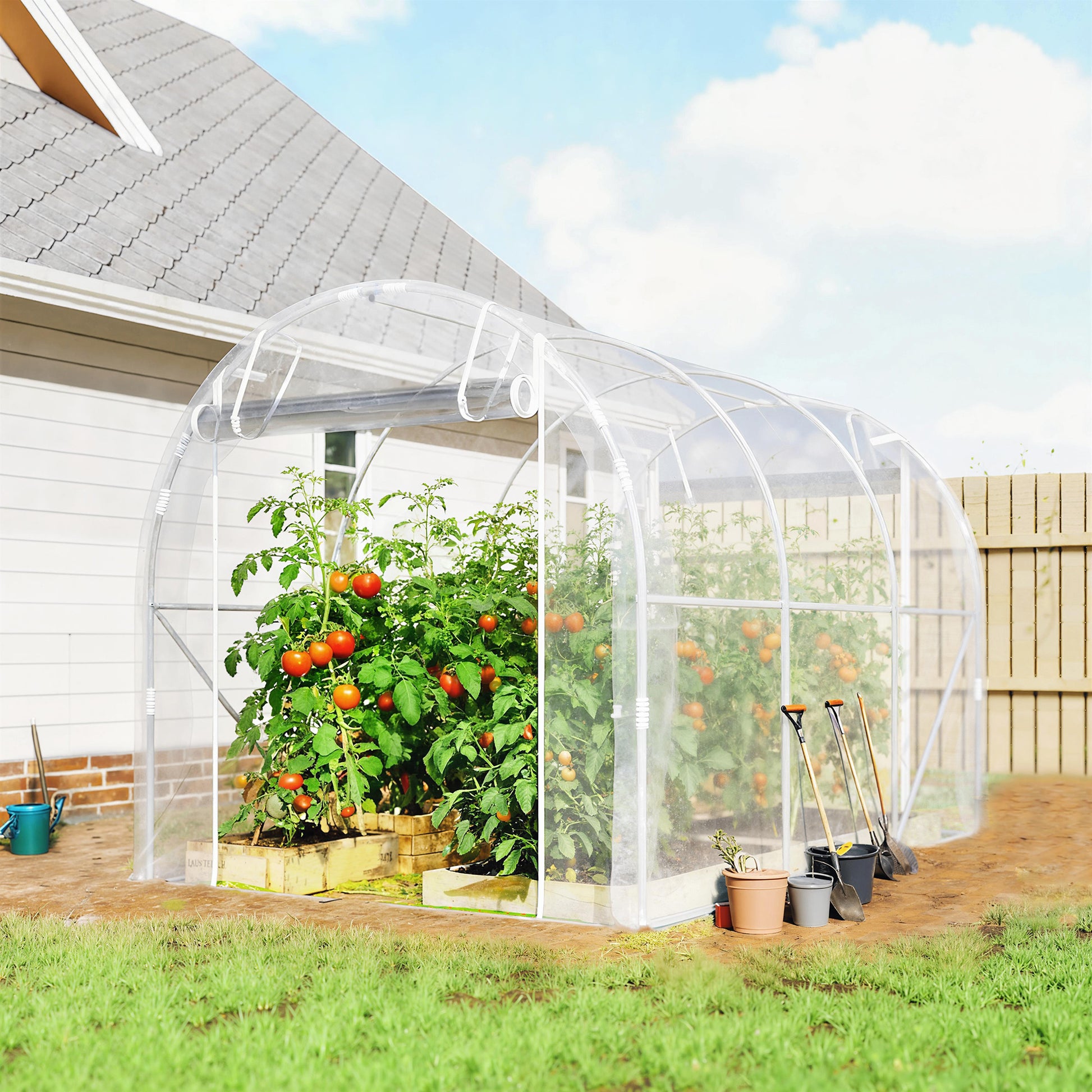 Outsunny Invernadero de Exterior 3x2x2 m, Invernadero de Túnel con 2 Puertas Enrollables, Marco de Acero Galvanizado y Cubierta de PE 150g/m², Anti-UV, Impermeable, para Cultivos, Transparente
