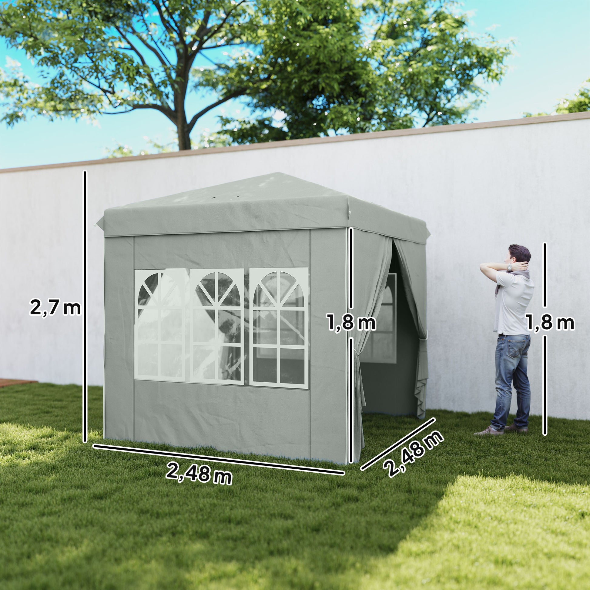 Outsunny Carpa Plegable Pop-up Gazebo 2,5x2,5 m Cenador Plegable con 4 Paredes Laterales Anti-UV y Bolsa de Transporte para Camping Fiestas, Gris