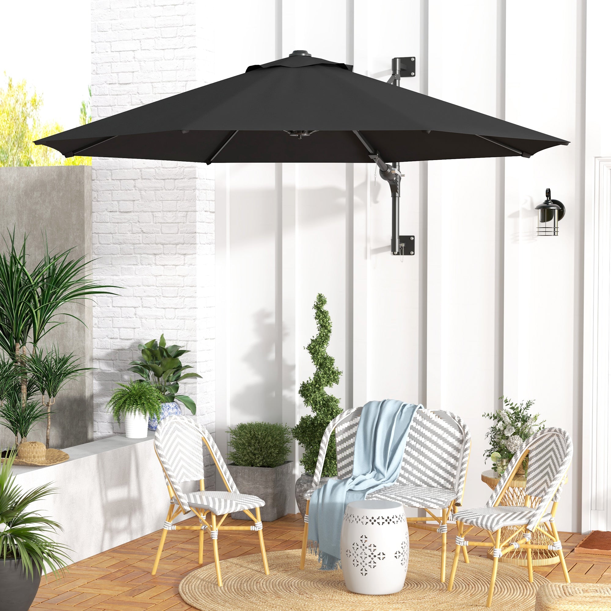 Outsunny Sombrilla de Pared Ø292 cm Giratoria 180° Sombrilla Terraza Exterior con Manivela Barra de Metal Paraguas y Ventilación para Playa Jardín Patio Exterior Gris Oscuro