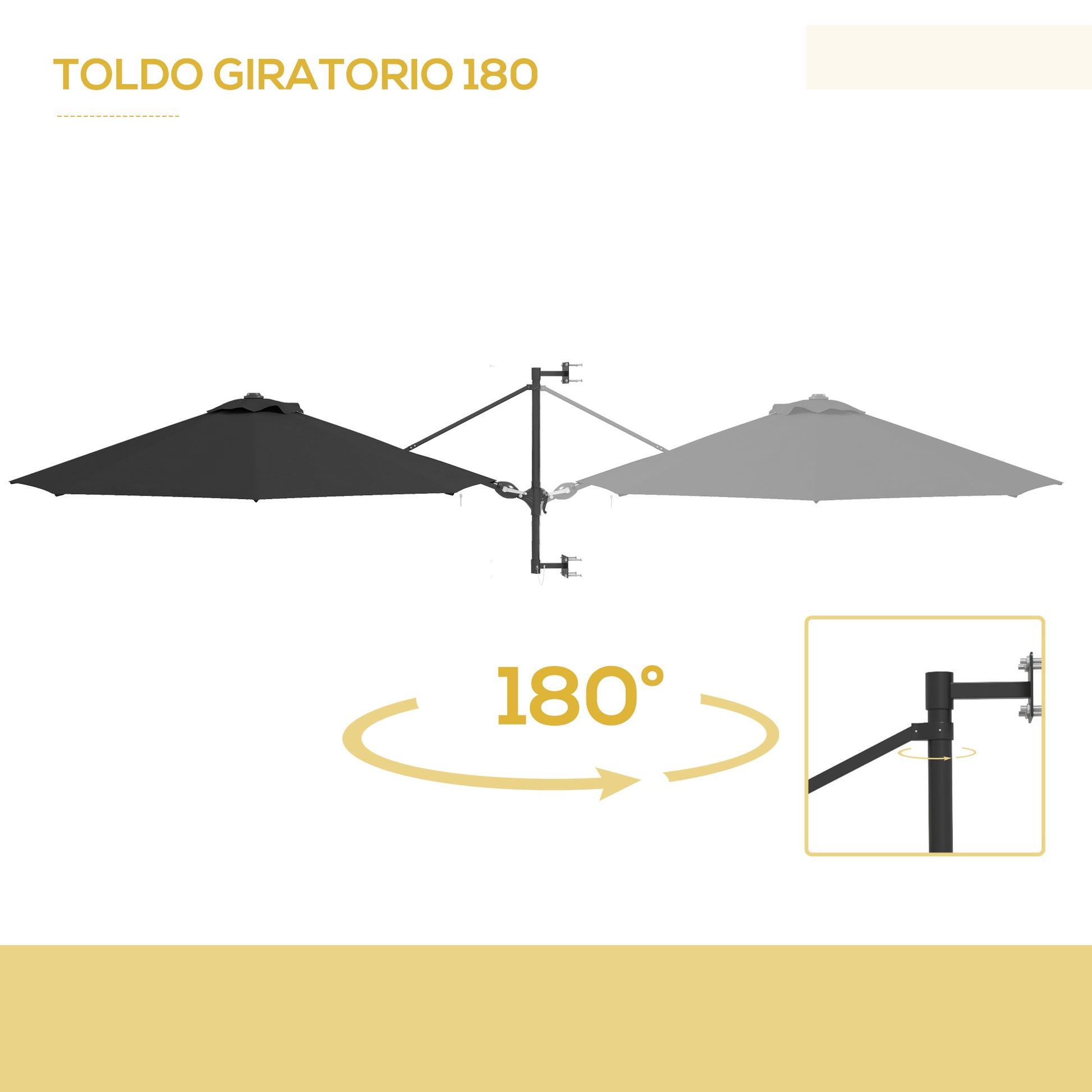 Outsunny Sombrilla de Pared Ø292 cm Giratoria 180° Sombrilla Terraza Exterior con Manivela Barra de Metal Paraguas y Ventilación para Playa Jardín Patio Exterior Gris Oscuro