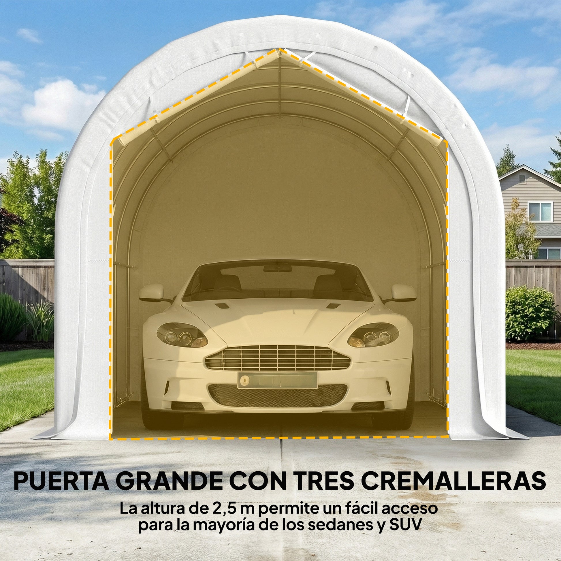 Outsunny Carpa Garaje Portátil 3x6 m, Garaje Exterior para Coche Impermeable con Puerta Enrollable con Cremalleras y 4 Ventanas, Marco Metal Galvanizado, UPF 30+, Cobertizo de Almacenamiento, Blanco