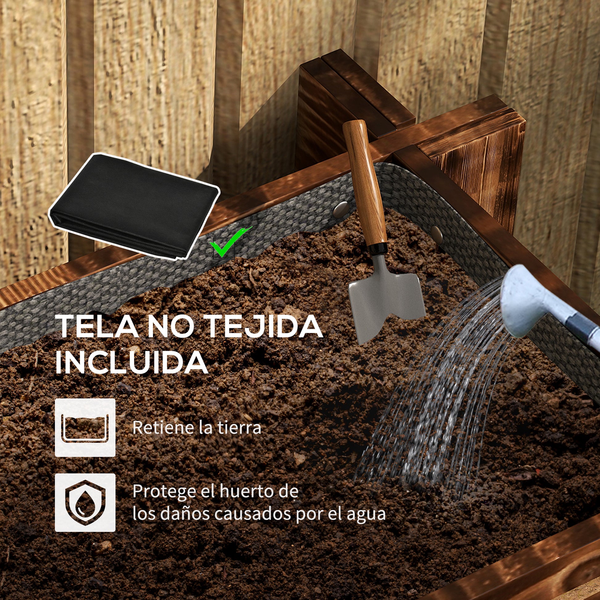 Outsunny Jardinera de Madera Arriate de Jardín de 3 Niveles con Diseño de Escalera y Tela no Tejida Huerto Urbano para Cultivos Plantas Flores para Terraza Jardín 93x93x35 cm Carbonizado