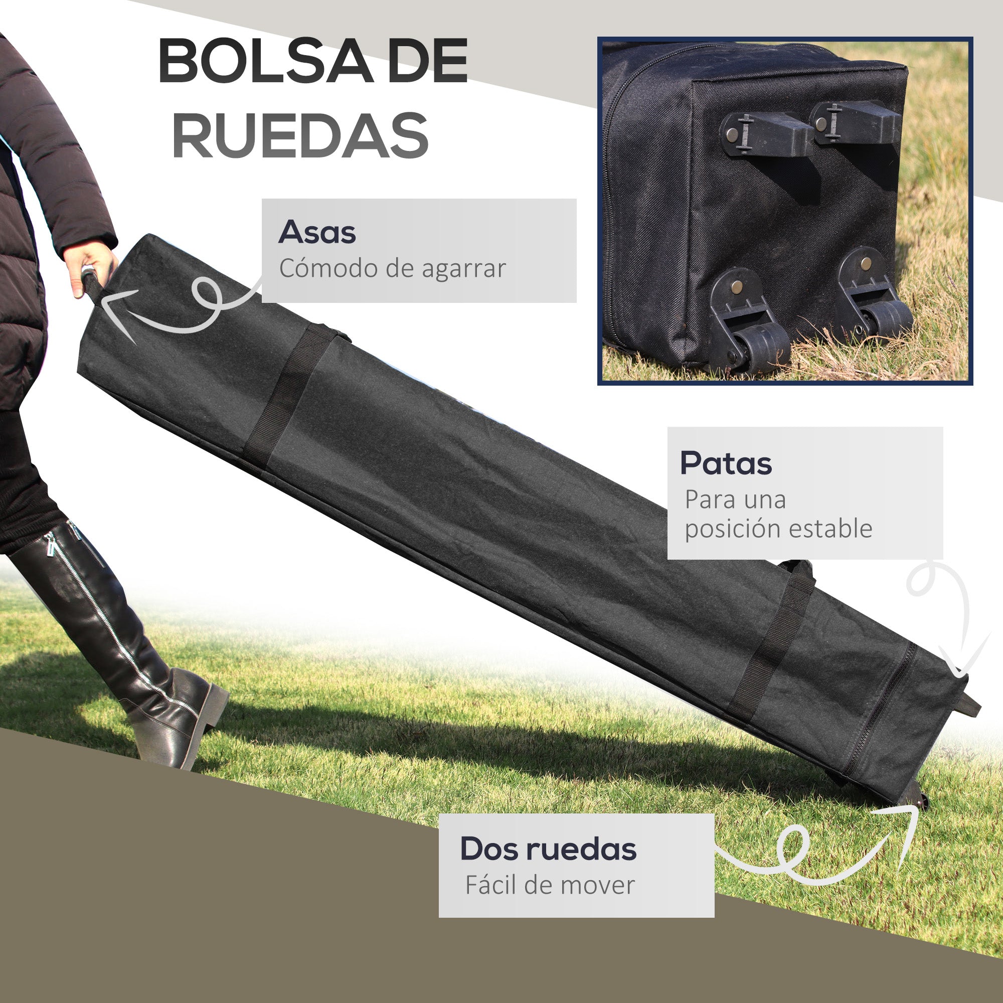 Outsunny Carpa Plegable Pop-up 4x4x2,8 m Cenador de Jardín con Paredes Altura Ajustable Anti-UV Impermeable Doble Techo Mosquiteras y Bolsa de Ruedas Gazebo para Exterior Fiestas Camping Beige