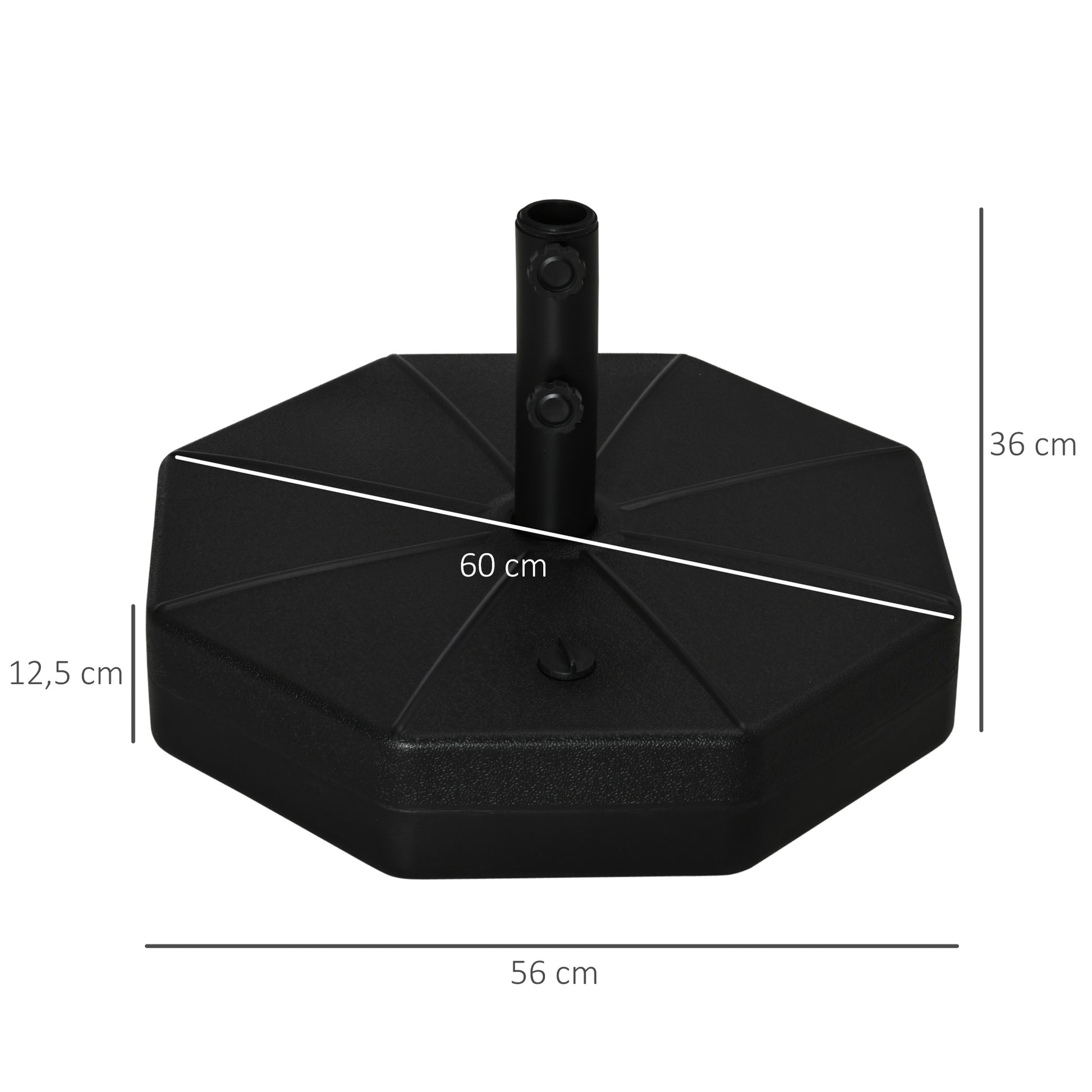 Outsunny Base de Sombrilla Rellenable de Agua 28 kg o Arena 40 kg Soporte de Parasol Octagonal Apto para Postes de 38mm 48 mm para Jardín Terraza Ø60x36 cm Negro