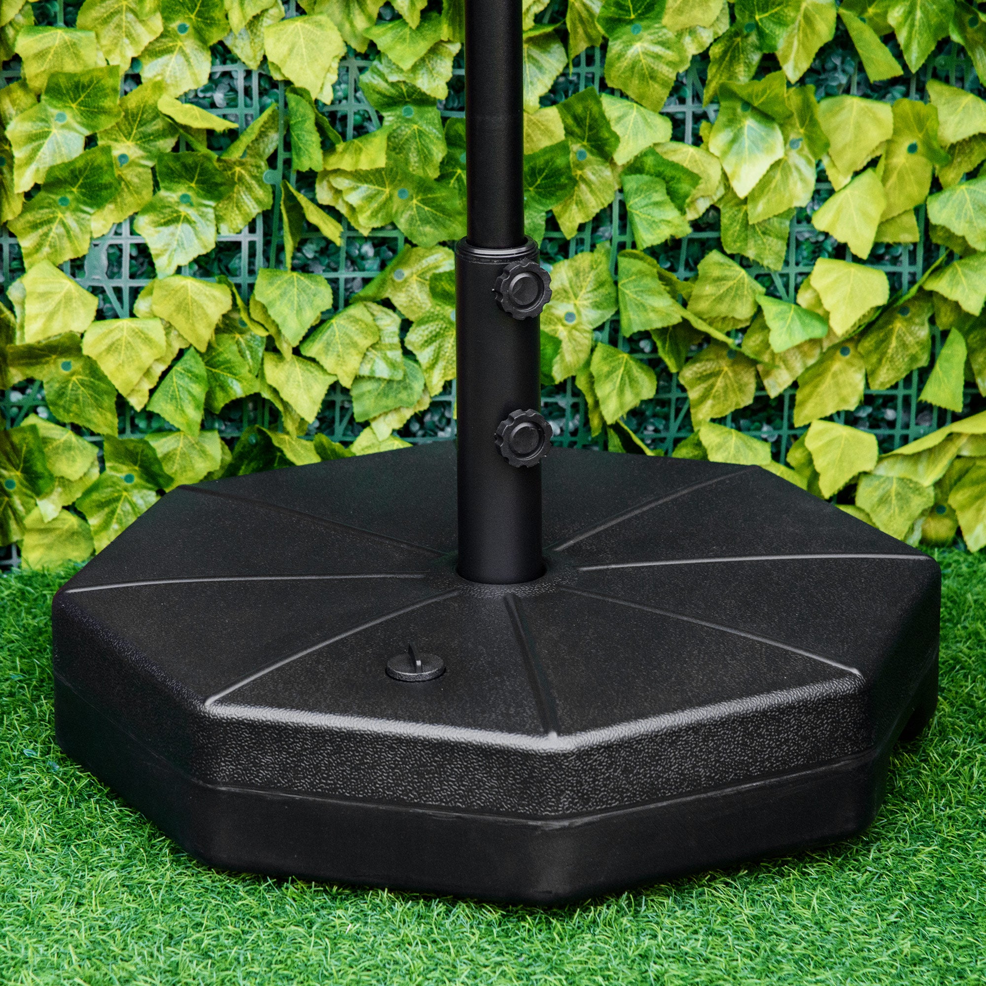 Outsunny Base de Sombrilla Rellenable de Agua 28 kg o Arena 40 kg Soporte de Parasol Octagonal Apto para Postes de 38mm 48 mm para Jardín Terraza Ø60x36 cm Negro