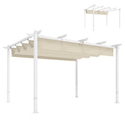 Outsunny Pérgola de Jardín 4x3 m con Techo Retráctil, Cenador de Jardín con Protección UPF30+, Orificios de Drenaje, Estructura Metálica, Pabellón para Patio, Terraza, Exterior, Beige