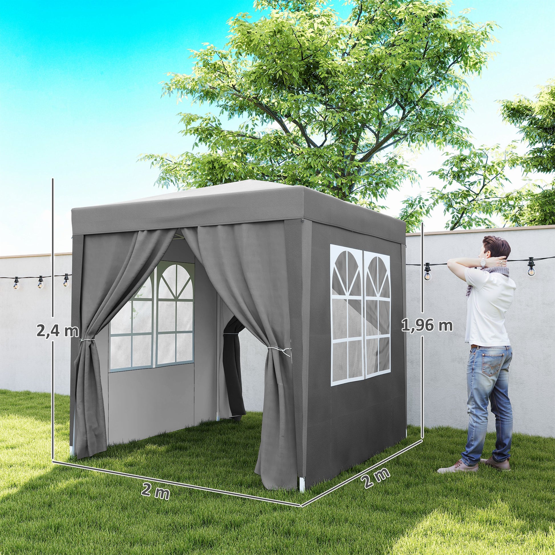 Outsunny Carpa Plegable Pop-up Gazebo 2x2 m Cenador Plegable con 4 Paredes Laterales Anti-UV y Bolsa de Transporte para Camping Fiestas Gris