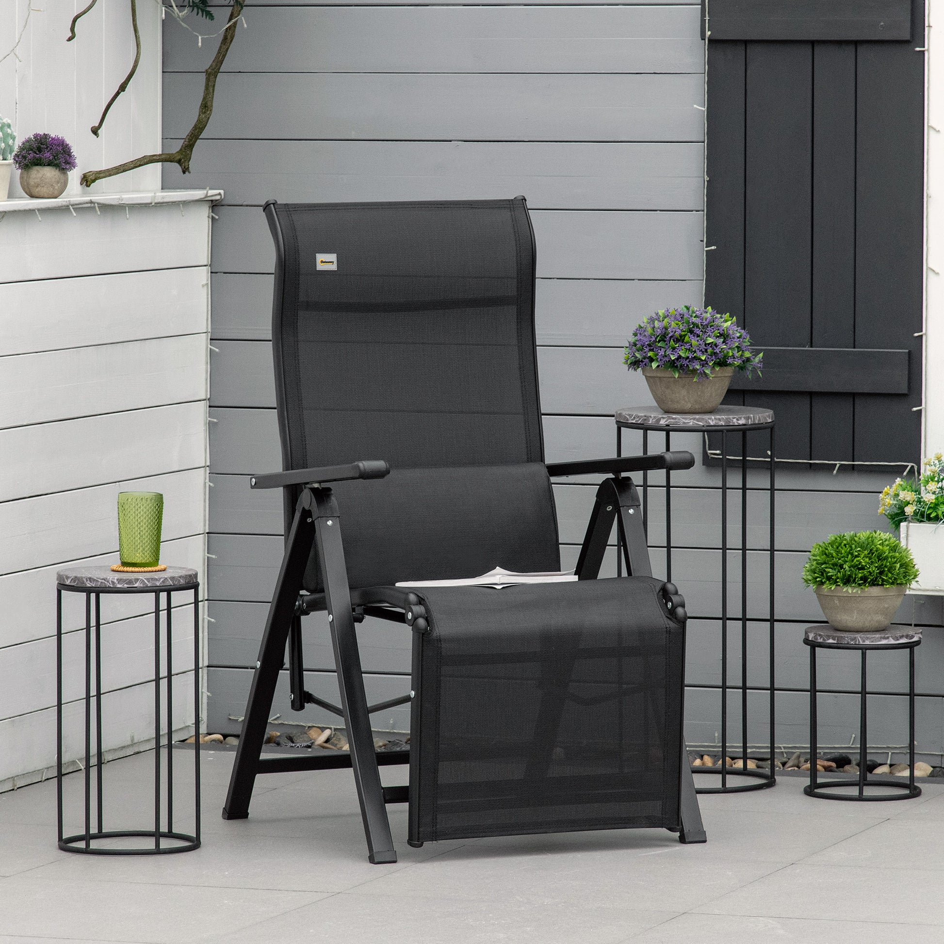 Outsunny Tumbona Plegable de Jardín, Tumbona Gravedad Cero con Respaldo Ajustable en 9 Posiciones, con Cojín, para Terraza, Piscina, Playa, Carga 150 kg, 70x65x111 cm, Negro