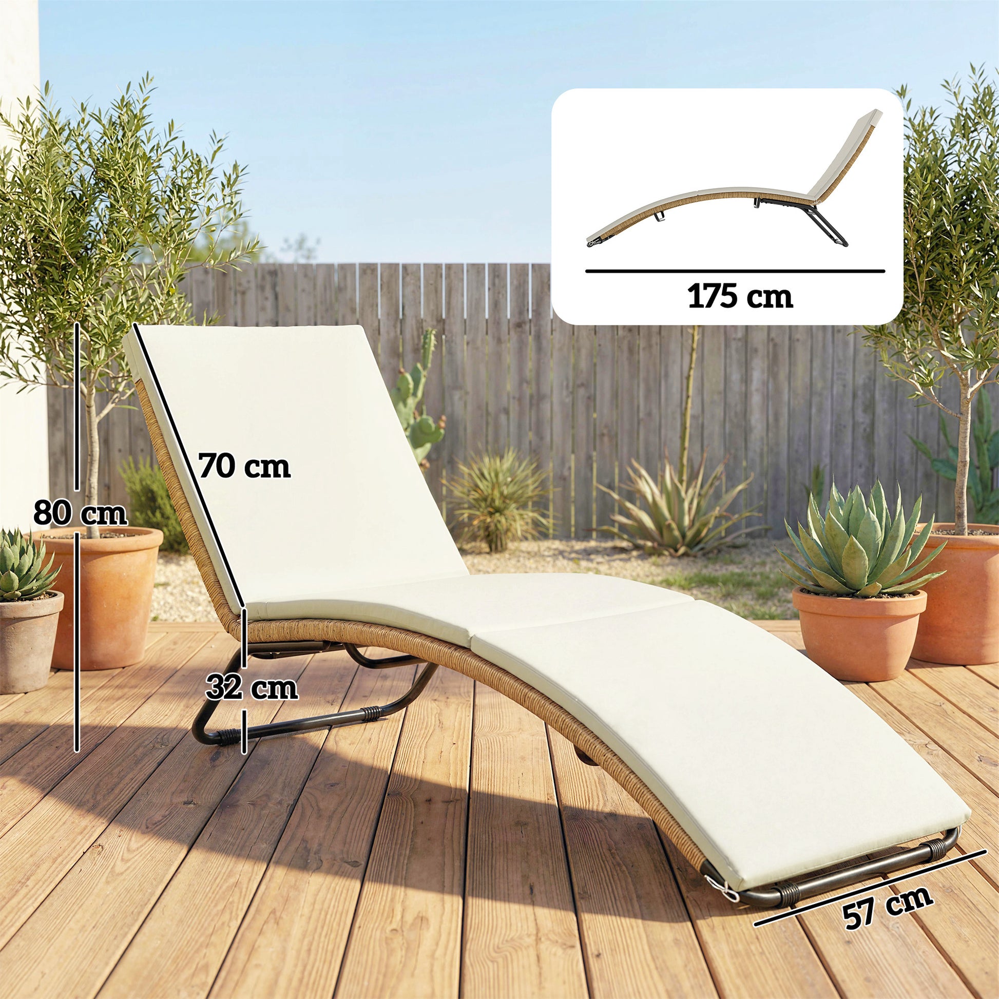 Outsunny Tumbona de Ratán en Forma de S, Tumbona de Jardín Exterior con Cojín, Asiento Transpirable y Estructura de Acero, Carga 120 kg, para Patio, Playa, Terraza y Piscina, Blanco Crema