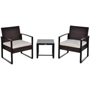 Outsunny Conjunto de Mesa y Sillas de Jardín para Exterior Juego de 3 Piezas Sillas y Mesa de Ratán Incluye 2 Sillones y 1 Mesa de Centro de Vidrio Marrón