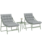 Outsunny Conjunto de Mesa y Sillas de Terraza Exterior de 3 Piezas, Muebles de Jardín Exterior con Cojines, 2 Sillas Lounge, Mesa de Café y Estructura de Acero, para Patio, Gris Claro
