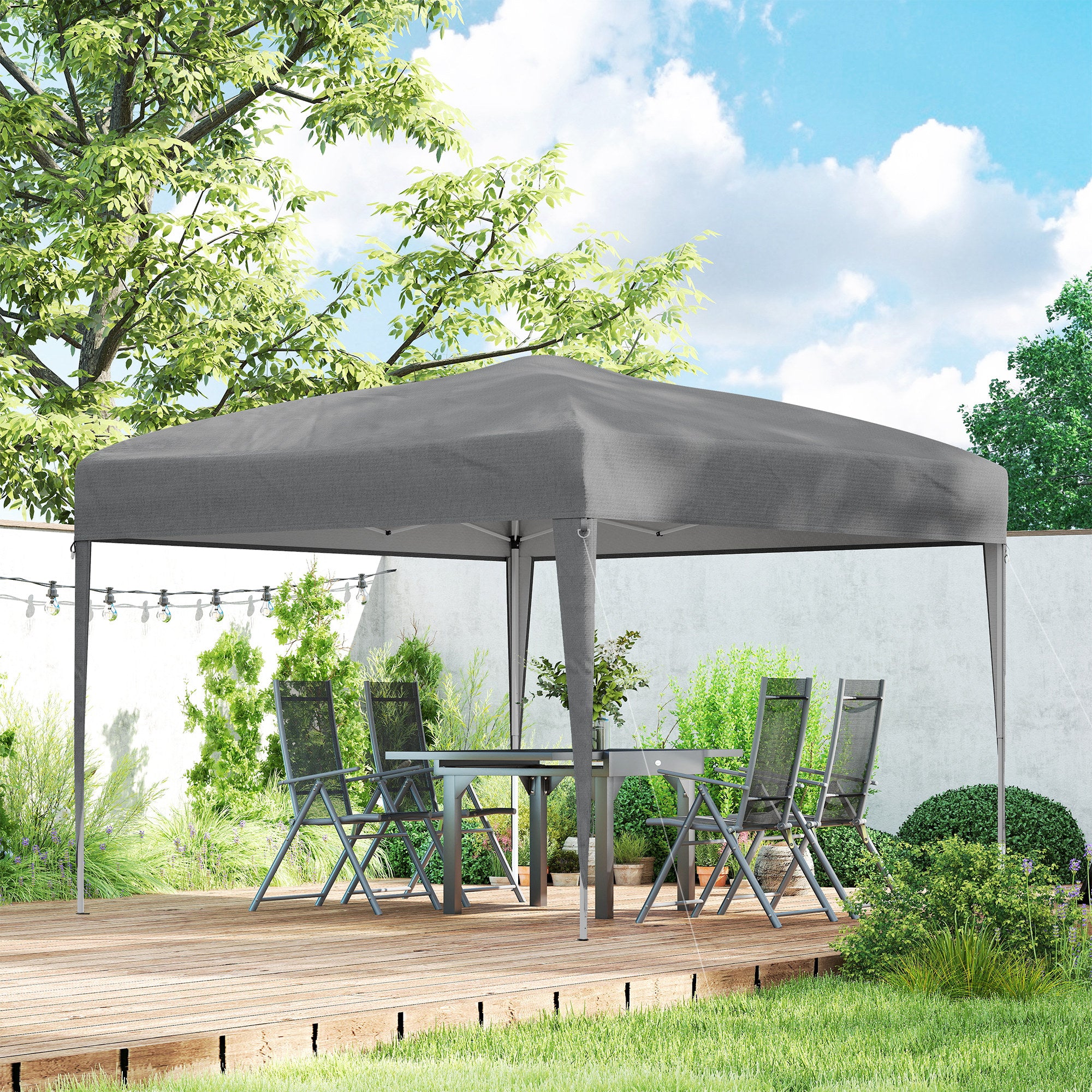 Outsunny Carpa Plegable 3x3 m, Pop-up, Cenador Pabellón de Jardín, Altura Ajustable con Bolsa de Transporte, Tela Oxford 210D Anti-UV, Impermeable, Gazebo para Camping, Fiestas, Exterior, Gris
