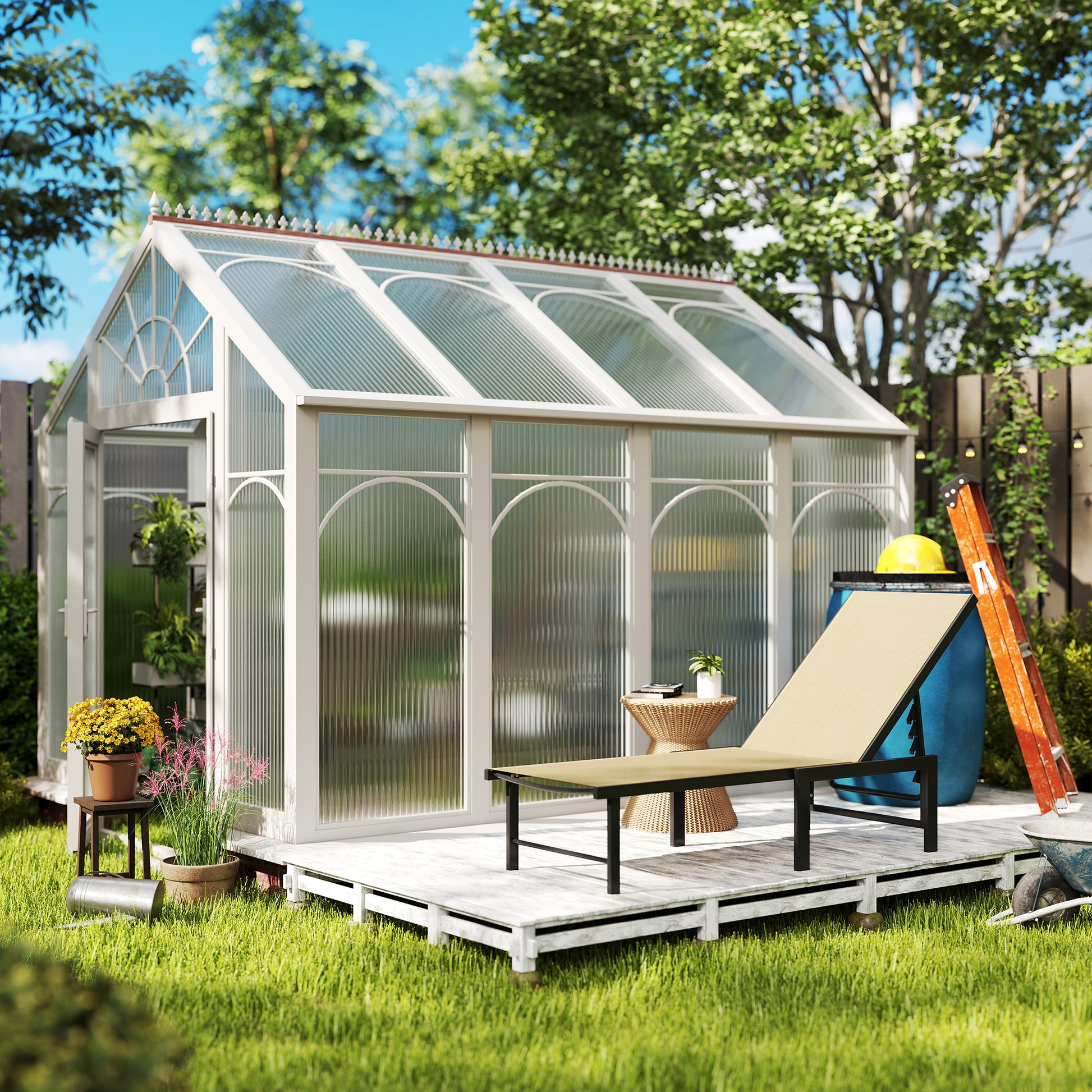 Outsunny Tumbona Jardín Exterior, Tumbona Reclinable con Respaldo Ajustable en 4 Niveles y Estructura de Acero, Impermeable, Carga 120 kg, para Patio, Terraza, Balcón, 166x60x84 cm, Caqui