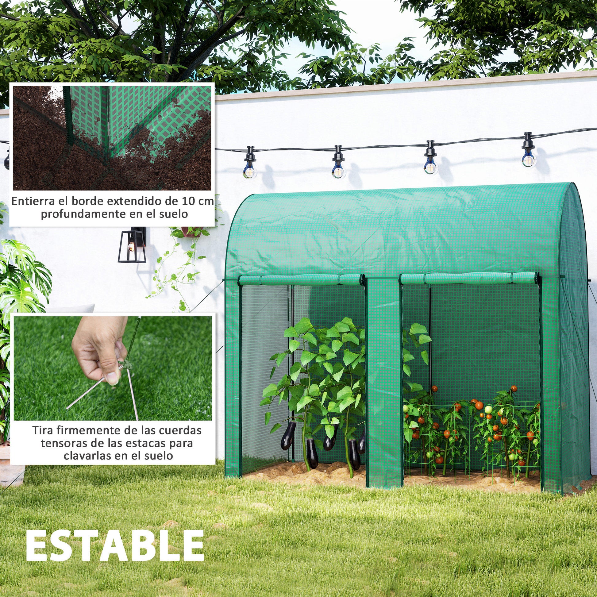 Outsunny Invernadero de Exterior Invernadero de Jardín con 2 Puertas Enrollables con Cremallera Marco de Acero y Cubierta de PE 140g/m² Anti-UV Impermeable para Plantas Flores 200x100x178 cm Verde