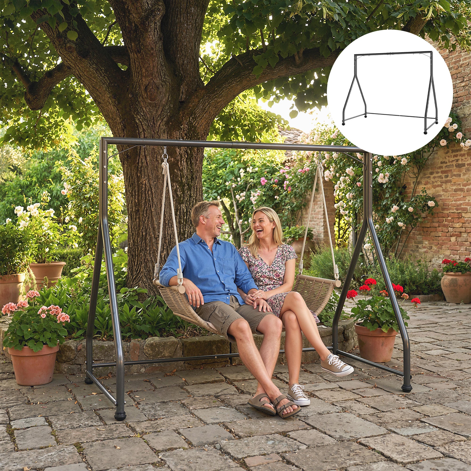 Outsunny Soporte para Columpio de Acero Estructura de Columpio de 2 y 3 Asientos o Cesta Colgante Resistente con Patas en Forma de A Carga 360 kg para Jardín Parque Patio Porche 210x117x175 cm Negro