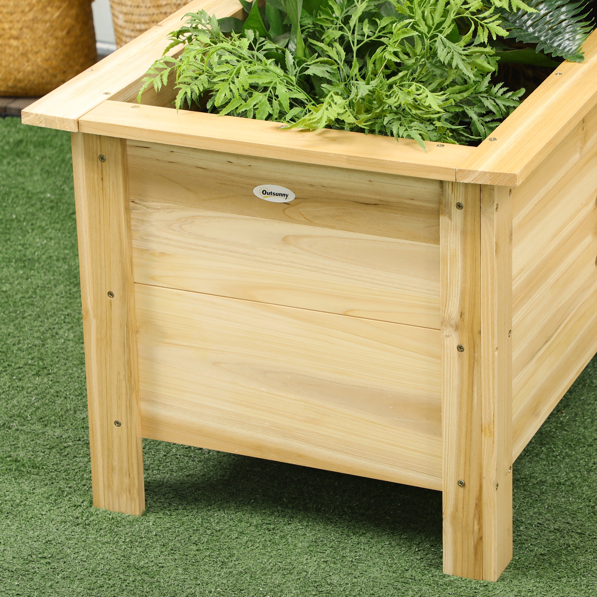 Outsunny Jardinera Elevada de Madera, Macetero Exterior en Forma de L con Tela no Tejido, Huerto Urbano para Cultivos de Plantas, Flores en Terraza, Jardín, 120x120x50 cm, Natural