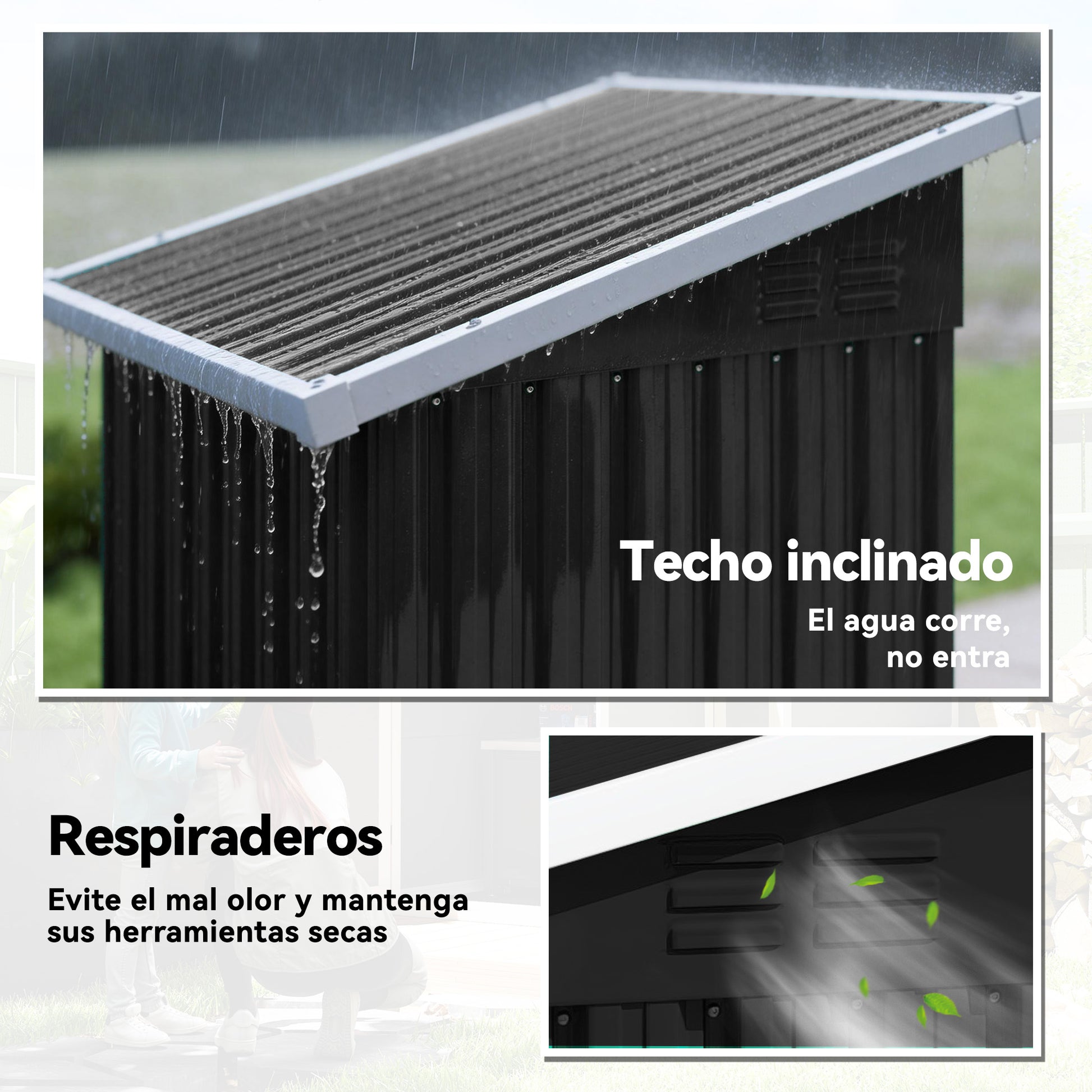 Outsunny Caseta de Jardín Exterior 0,74 m², 107,5x91x185 cm, Cobertizo de Jardín Exterior Metálico con Techo Inclinado, Puerta con Cerradura y Ventilaciones para Almacenamiento de Herramientas, Gris