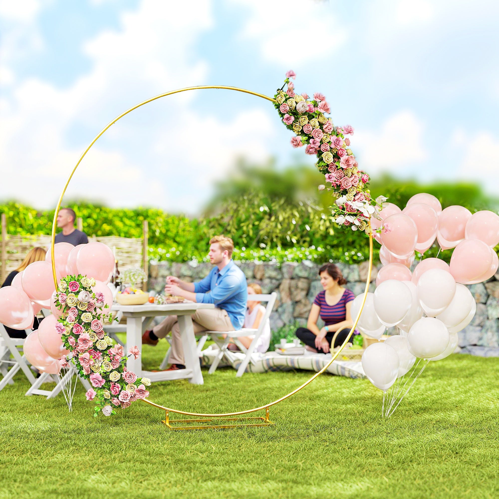 Outsunny Arco de Jardín de Metal Redondo para Rosas Arco de Boda con Recubrimiento en Polvo Resistente a la Intemperie para Plantas Trepadoras para Decoración Patio Terraza 230x28x234 cm Dorado