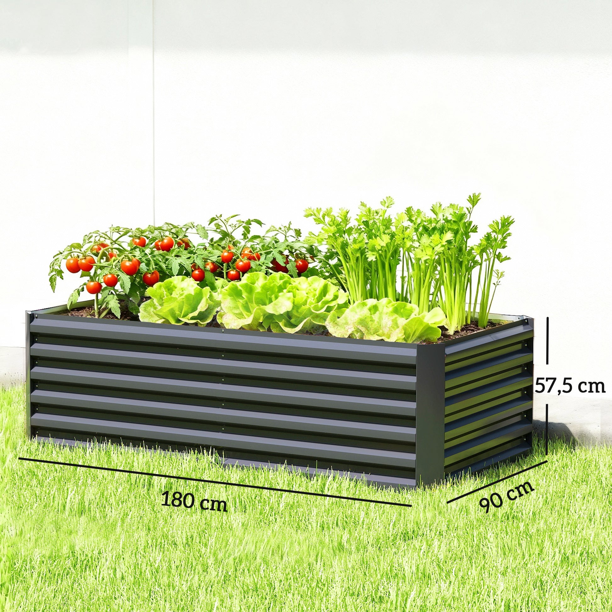 Outsunny Jardinera Exterior Grande Rectangular de Acero Galvanizado, Huerto Urbano para Cultivar Plantas, Macetero Grande Exterior con Base Abierta, Resistente a la Intemperie, 180x90x57,5 cm, Gris