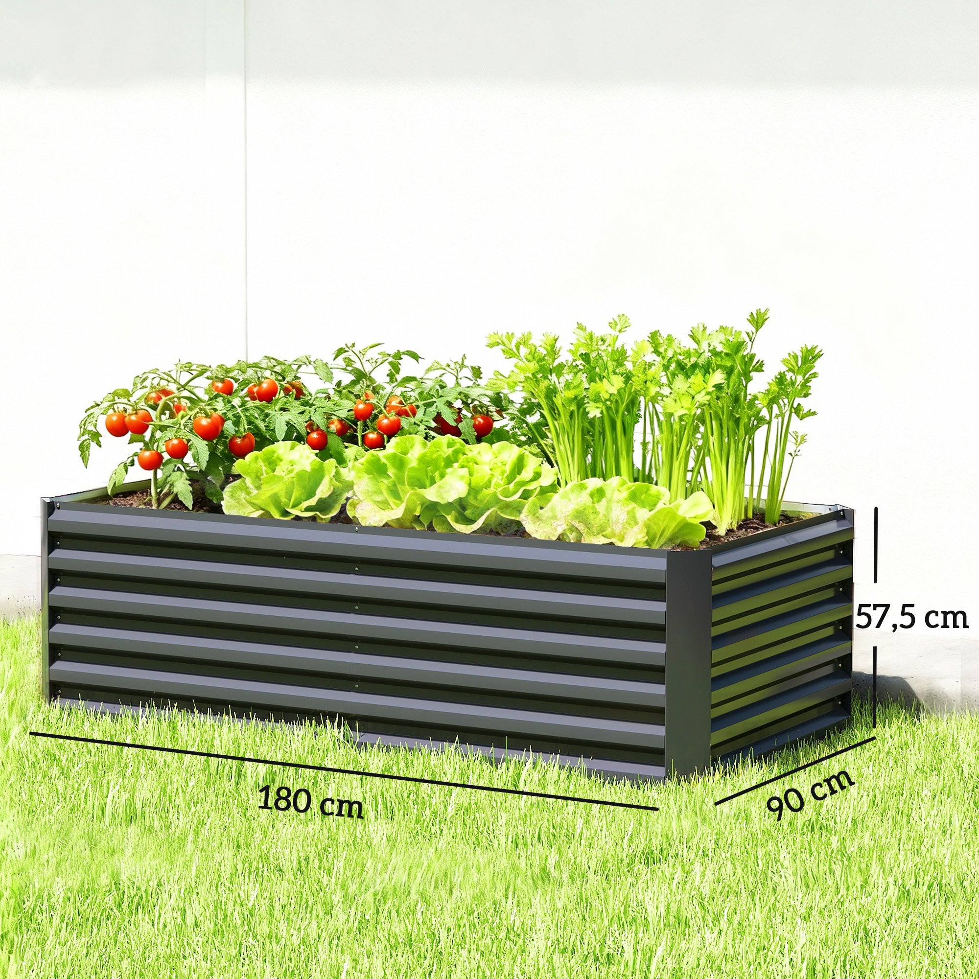 Outsunny Jardinera Exterior Grande Rectangular de Acero Galvanizado, Huerto Urbano para Cultivar Plantas, Macetero Grande Exterior con Base Abierta, Resistente a la Intemperie, 180x90x57,5 cm, Gris