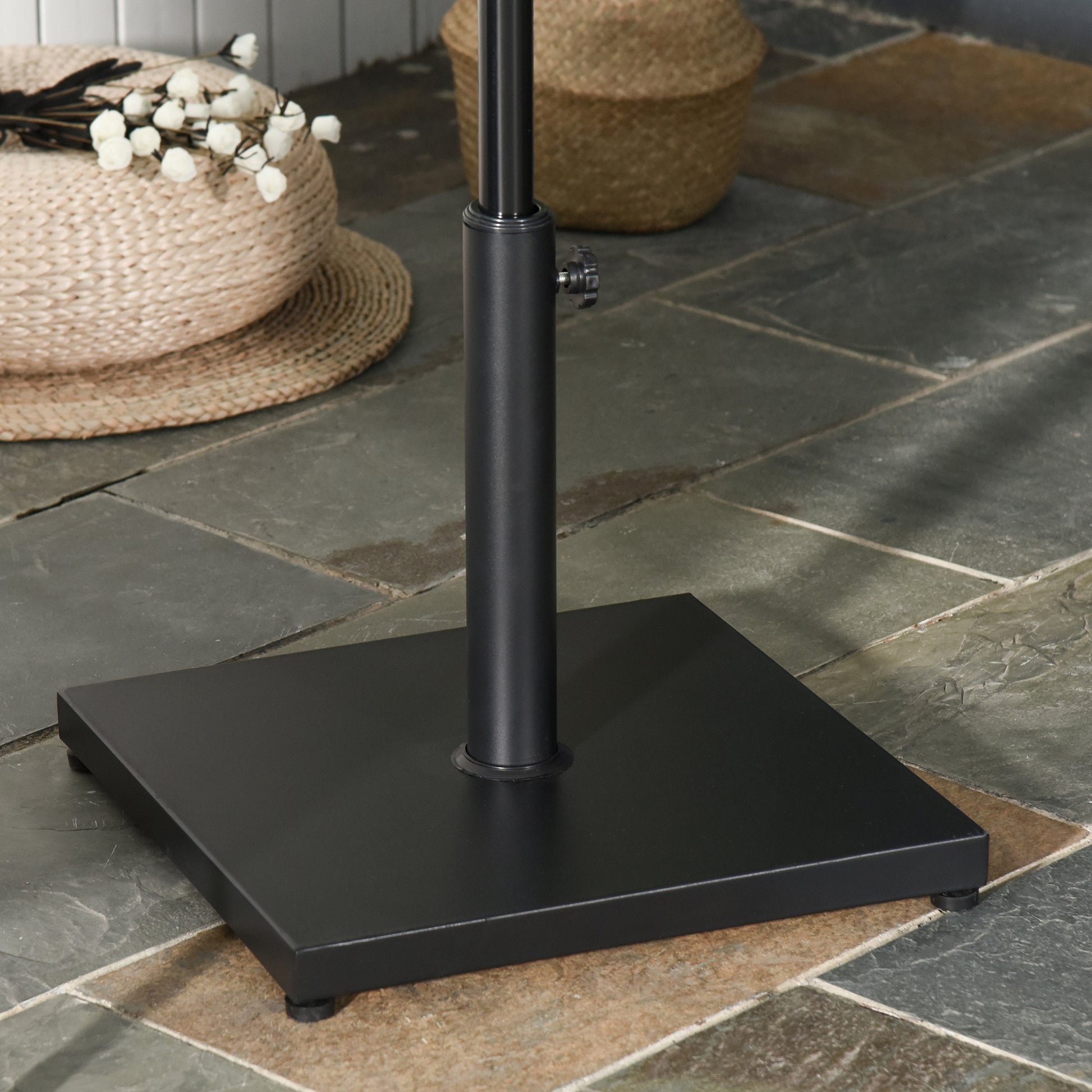 Outsunny Base para Sombrilla de Jardín Peso Neto 18 kg Soporte Pie para Parasol Apto para Postes de Ø35mm/Ø38mm/Ø48mm para Jardín Patio Negro 45x45x39 cm