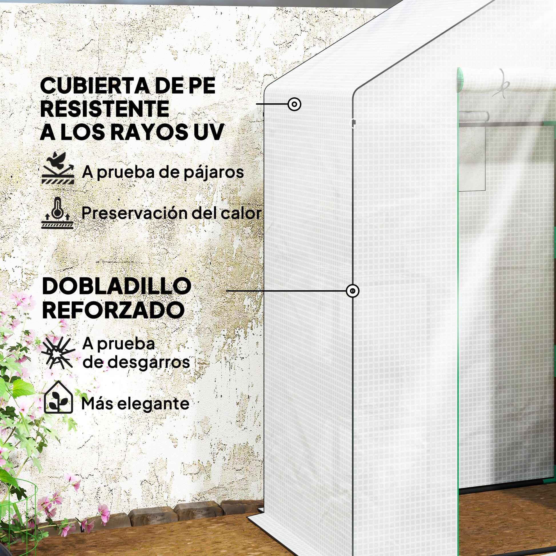 Outsunny Invernadero de Exterior Invernadero Pequeño de 3 Niveles con 6 Estantes Puerta Enrollable Cubierta de PE y Marco de Acero para Cultivos Plantas Flores 143x74x190 cm Blanco