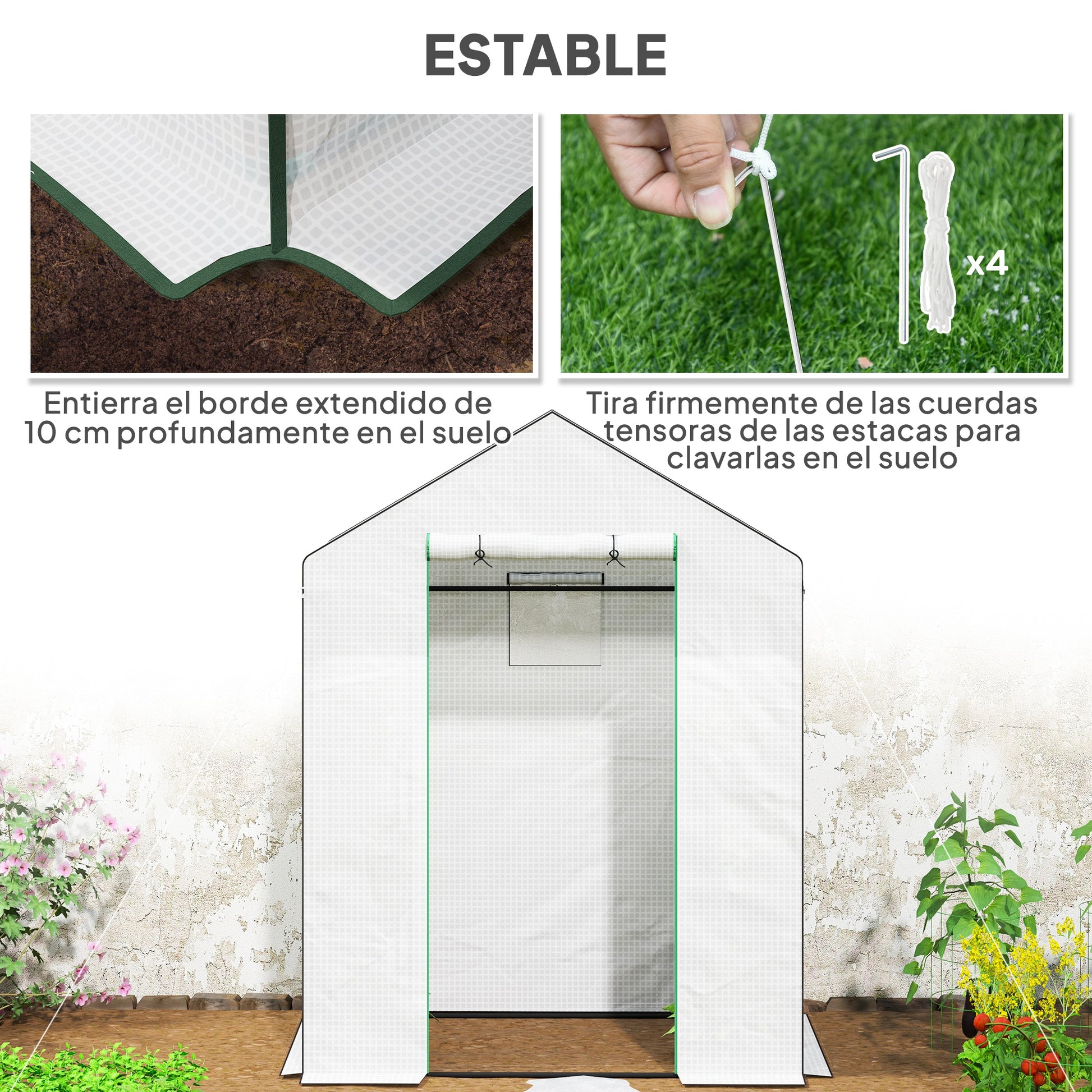 Outsunny Invernadero de Exterior Invernadero Pequeño de 3 Niveles con 6 Estantes Puerta Enrollable Cubierta de PE y Marco de Acero para Cultivos Plantas Flores 143x74x190 cm Blanco