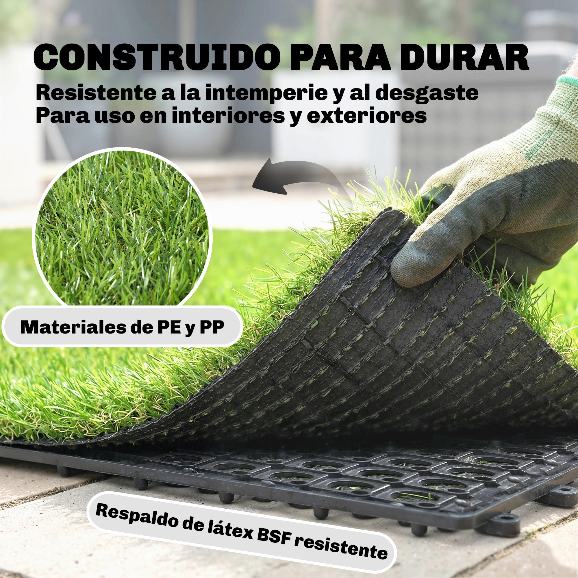 Outsunny Césped Artificial de 22 Piezas, Alfombra Césped Artificial 30x30 cm, con Altura de Hierba 25 mm, Drenaje Automático, para Jardín, Terraza, Patio, Balcón, Verde