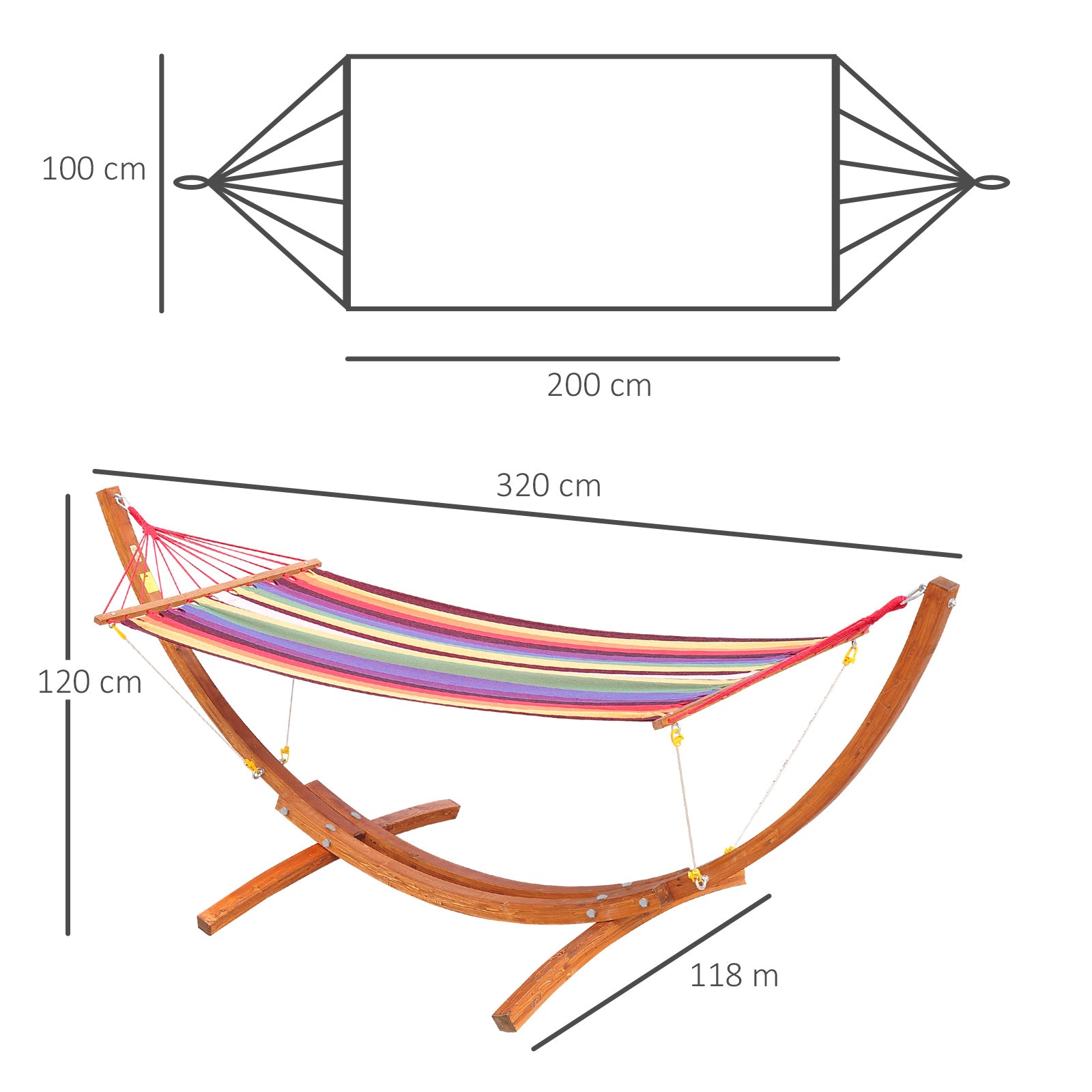 Outsunny Hamaca Tumbona 320x118x120cm Playa Camping Marco Madera Carga Max. 120kg Rojo